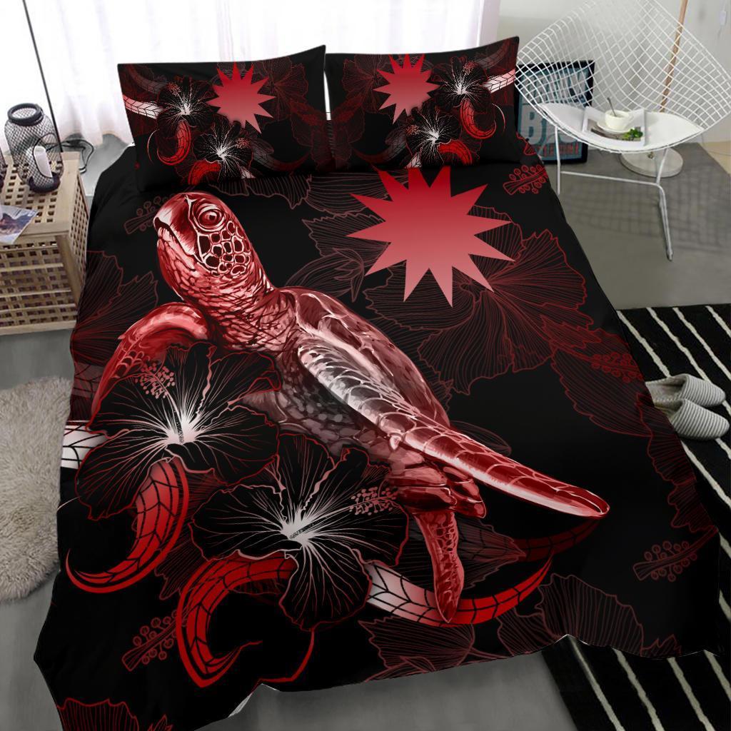 New Caledonia Polynesian Bedding Set - Turtle With Blooming Hibiscus Red - Vibe Hoodie Shop