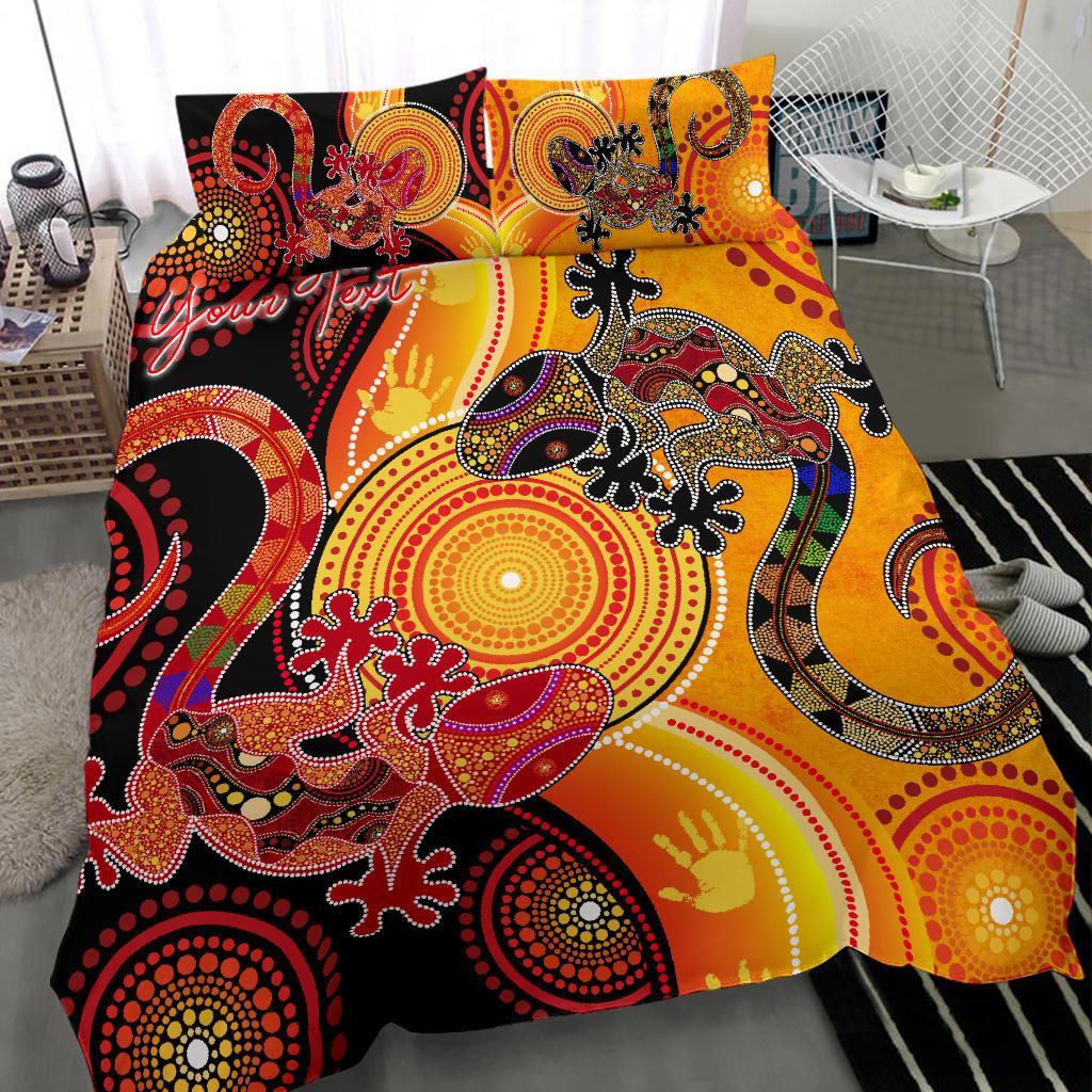 Aboriginal Personalised Bedding Set - Couple Aboriginal Lizards - Vibe Hoodie Shop