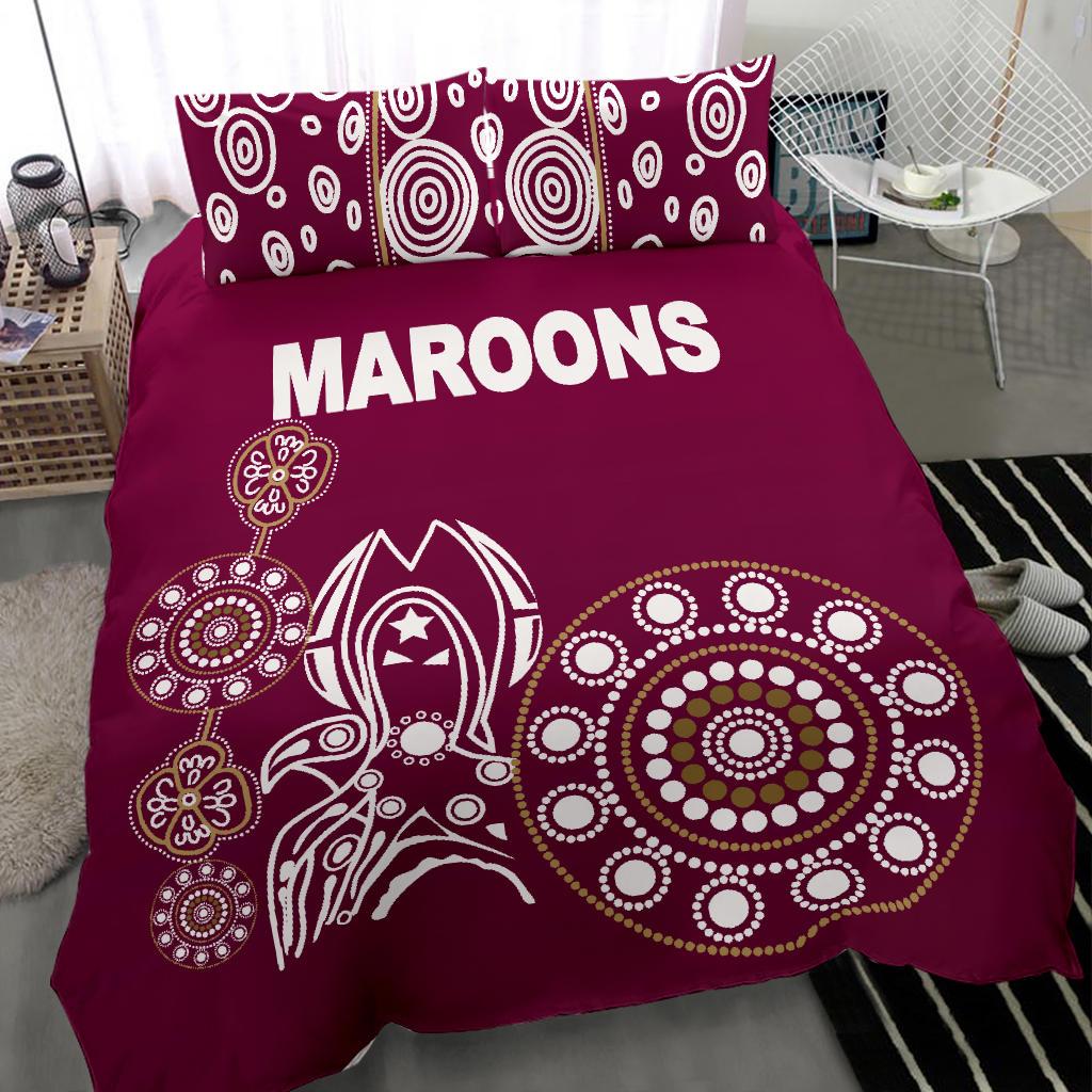 Queensland Bedding Set Maroons Simple Indigenous - Vibe Hoodie Shop