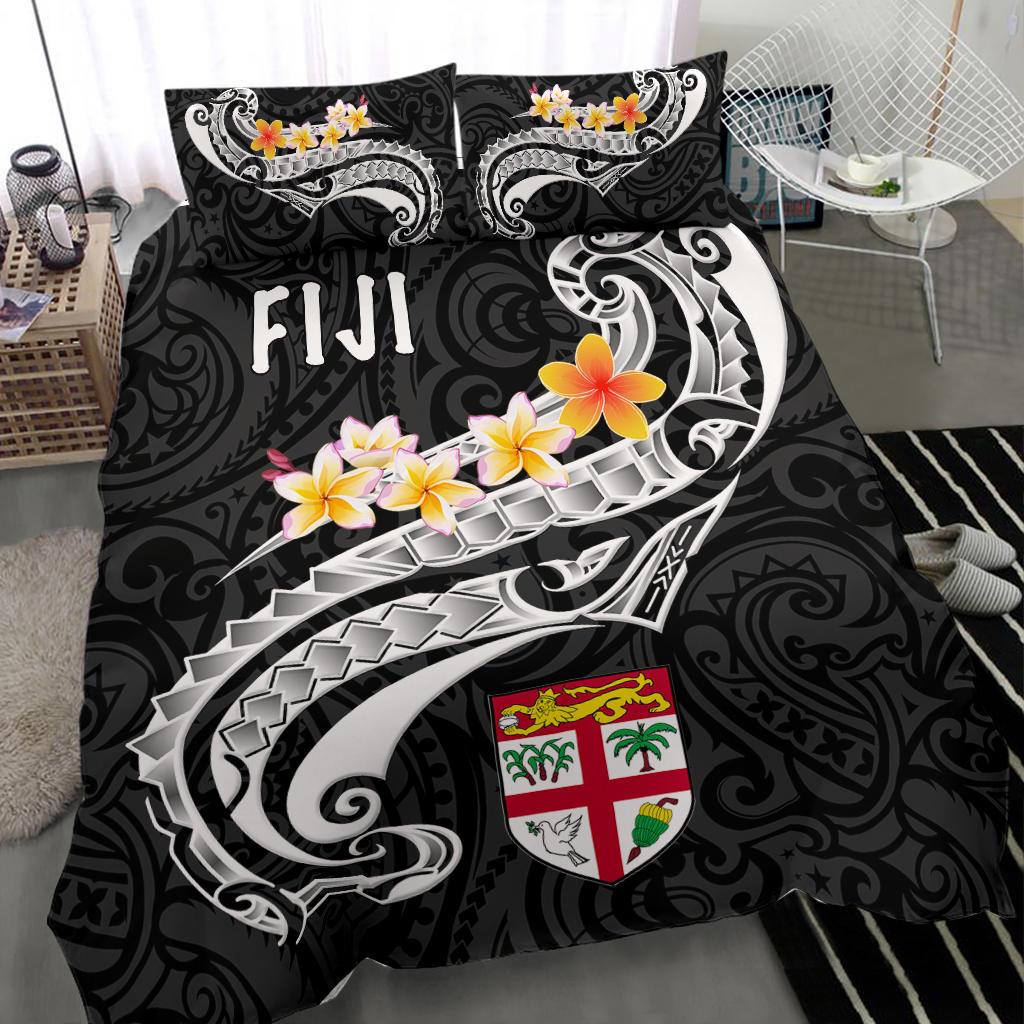 Fiji Bedding Set - Fiji Seal Polynesian Patterns Plumeria (Black) - Vibe Hoodie Shop