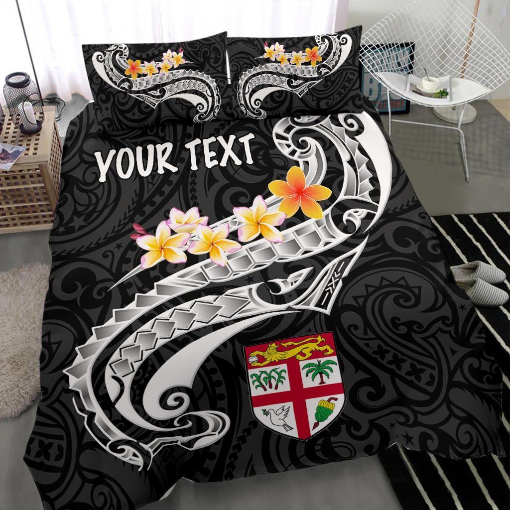 Fiji Custom Personalised Bedding Set - Fiji Seal Polynesian Patterns Plumeria (Black) - Vibe Hoodie Shop