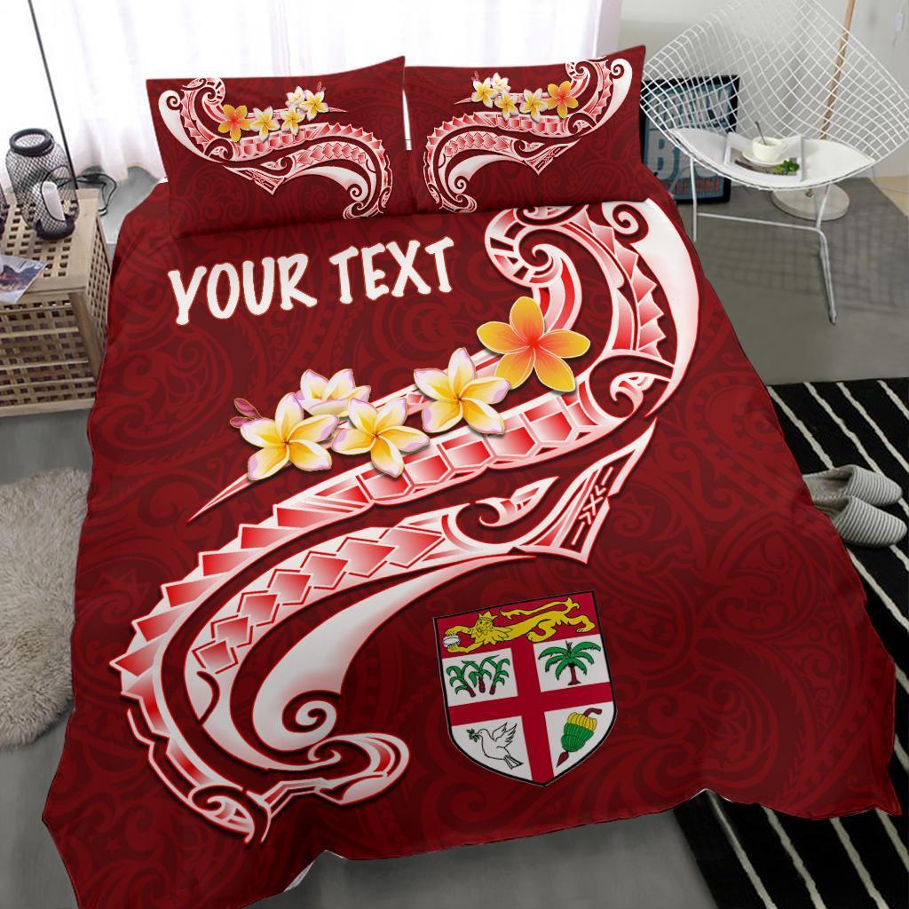Fiji Custom Personalised Bedding Set - Fiji Seal Polynesian Patterns Plumeria (Red) - Vibe Hoodie Shop