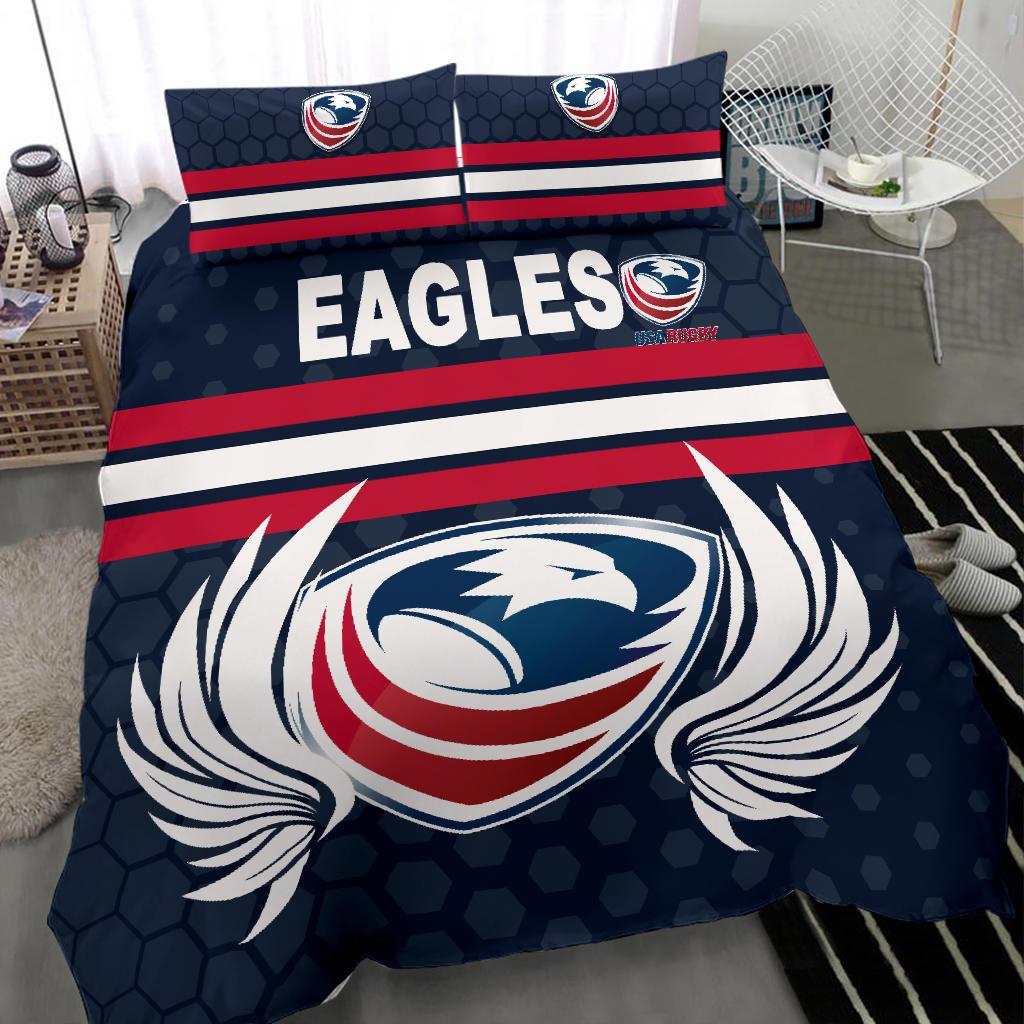 USA Rugby Bedding Set Eagles Simple Style - Full Navy - Vibe Hoodie Shop