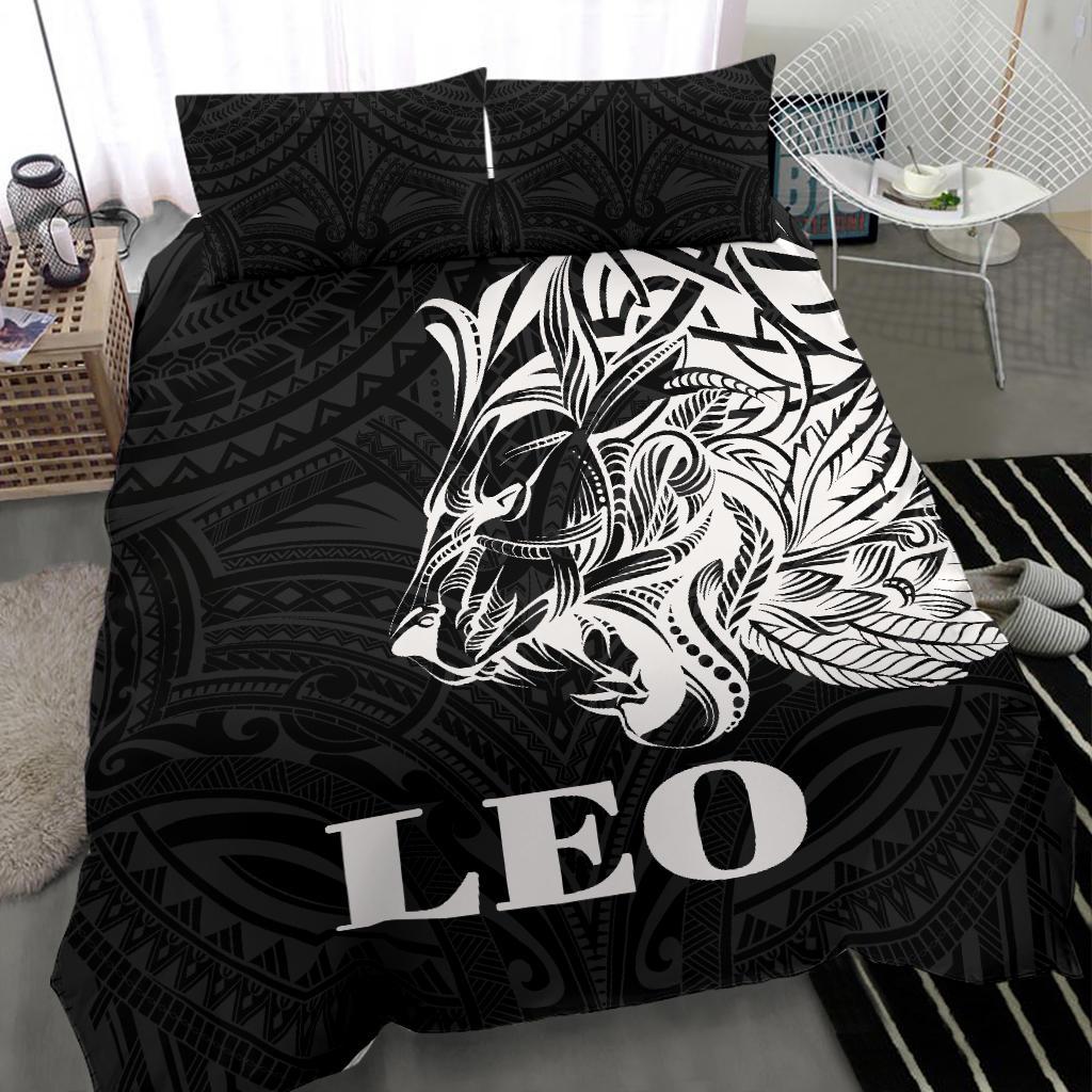 Sun In Leo Zodiac Bedding Set Polynesian Tattoo Simple - White - Vibe Hoodie Shop