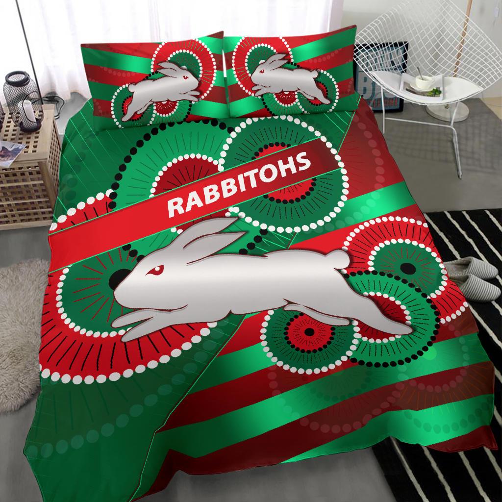 Rabbitohs Bedding Set Indigenous Bravery - Vibe Hoodie Shop