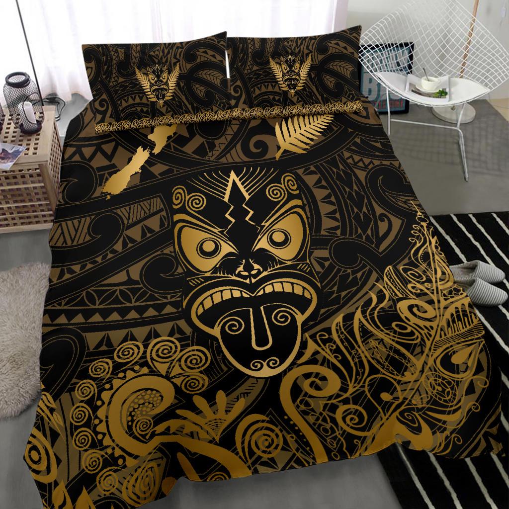 Maori Aotearoa Rugby Haka Bedding Set New Zealand Silver Fern - Gold - Vibe Hoodie Shop