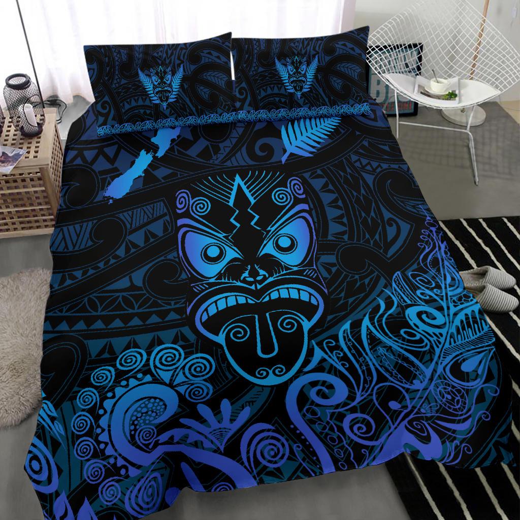 Maori Aotearoa Rugby Haka Bedding Set New Zealand Silver Fern - Blue - Vibe Hoodie Shop