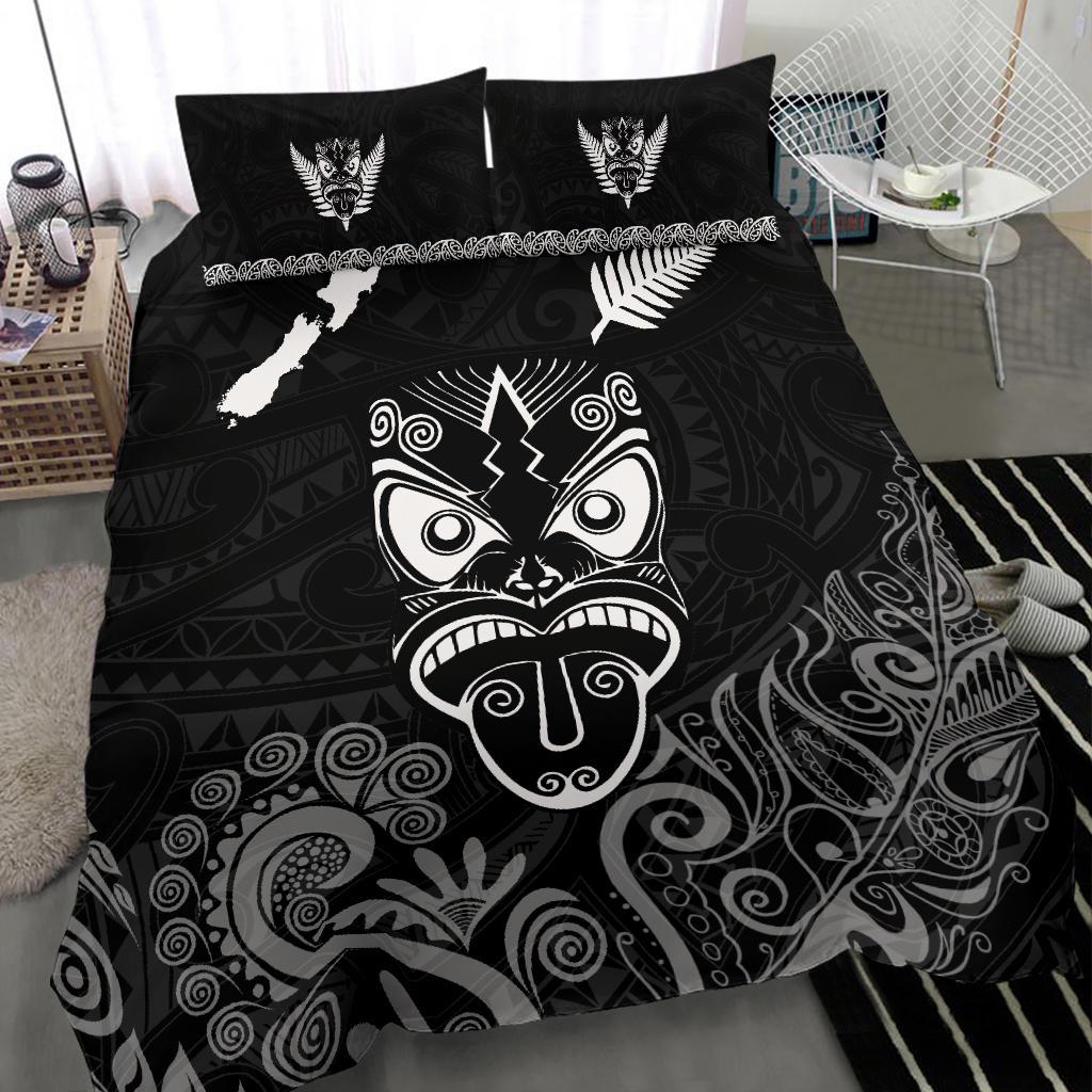 Maori Aotearoa Rugby Haka Bedding Set New Zealand Silver Fern - Black - Vibe Hoodie Shop