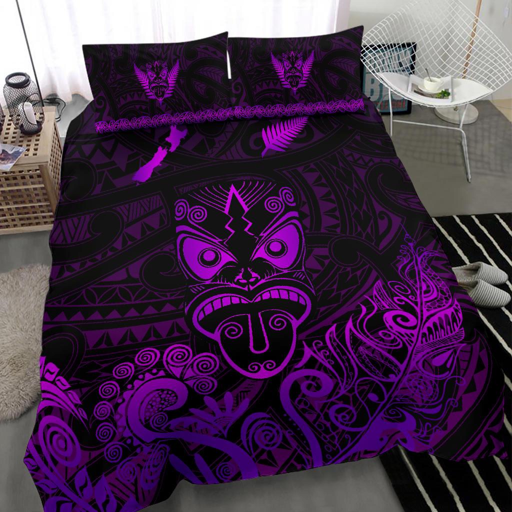 Maori Aotearoa Rugby Haka Bedding Set New Zealand Silver Fern - Purple - Vibe Hoodie Shop