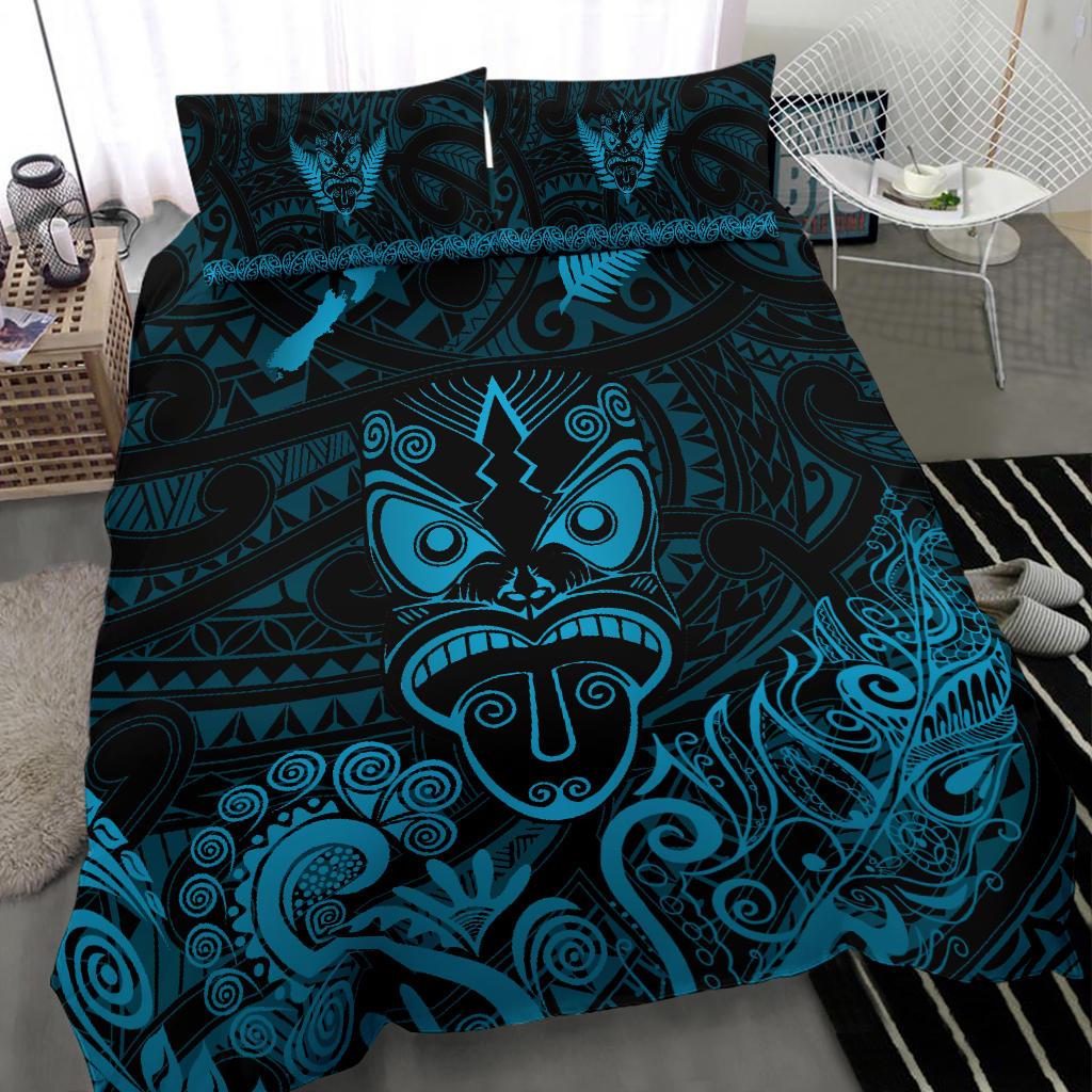 Maori Aotearoa Rugby Haka Bedding Set New Zealand Silver Fern - Turquoise - Vibe Hoodie Shop