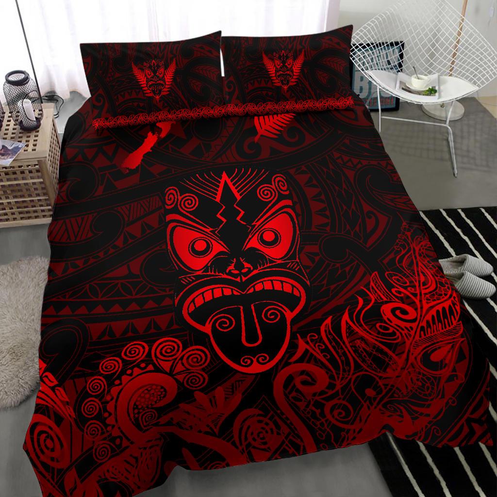 Maori Aotearoa Rugby Haka Bedding Set New Zealand Silver Fern - Red - Vibe Hoodie Shop