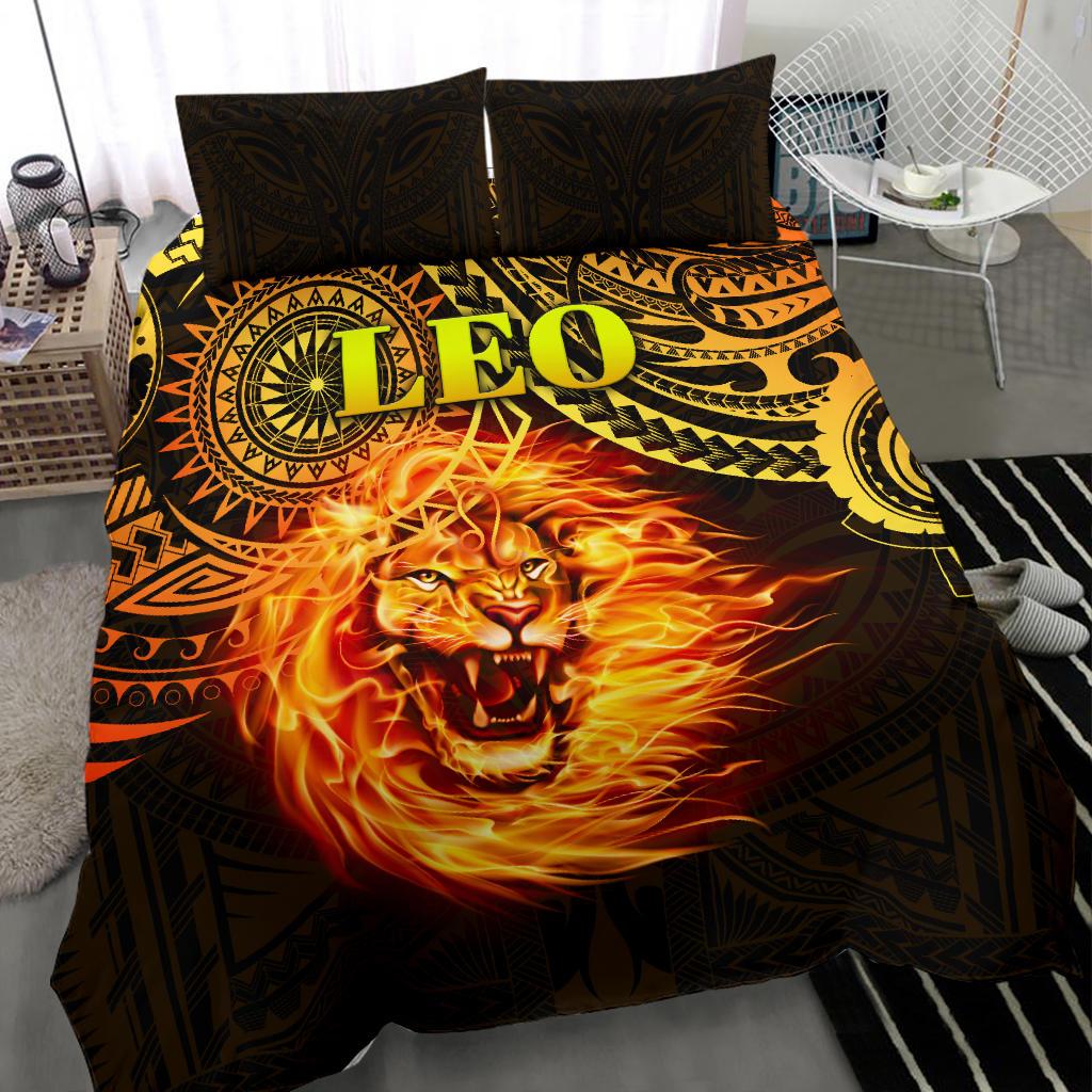 Sun In Leo Zodiac Bedding Set Polynesian Tattoo Unique Vibes - Vibe Hoodie Shop