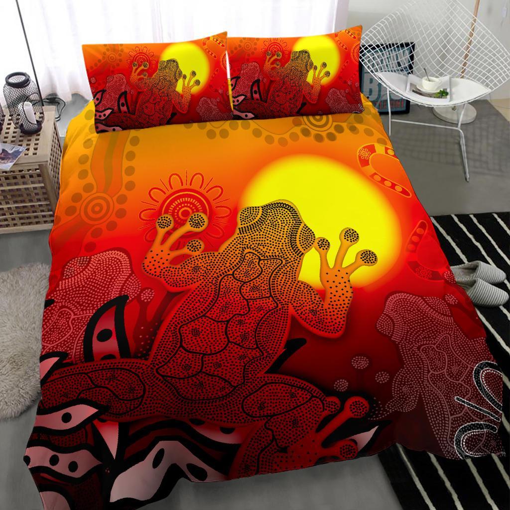 Aboriginal Bedding Set - Indigenous Frog (Red) - Vibe Hoodie Shop