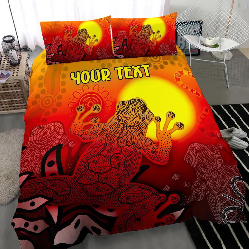 Custom Aboriginal Bedding Set - Indigenous Frog (Red) - Vibe Hoodie Shop