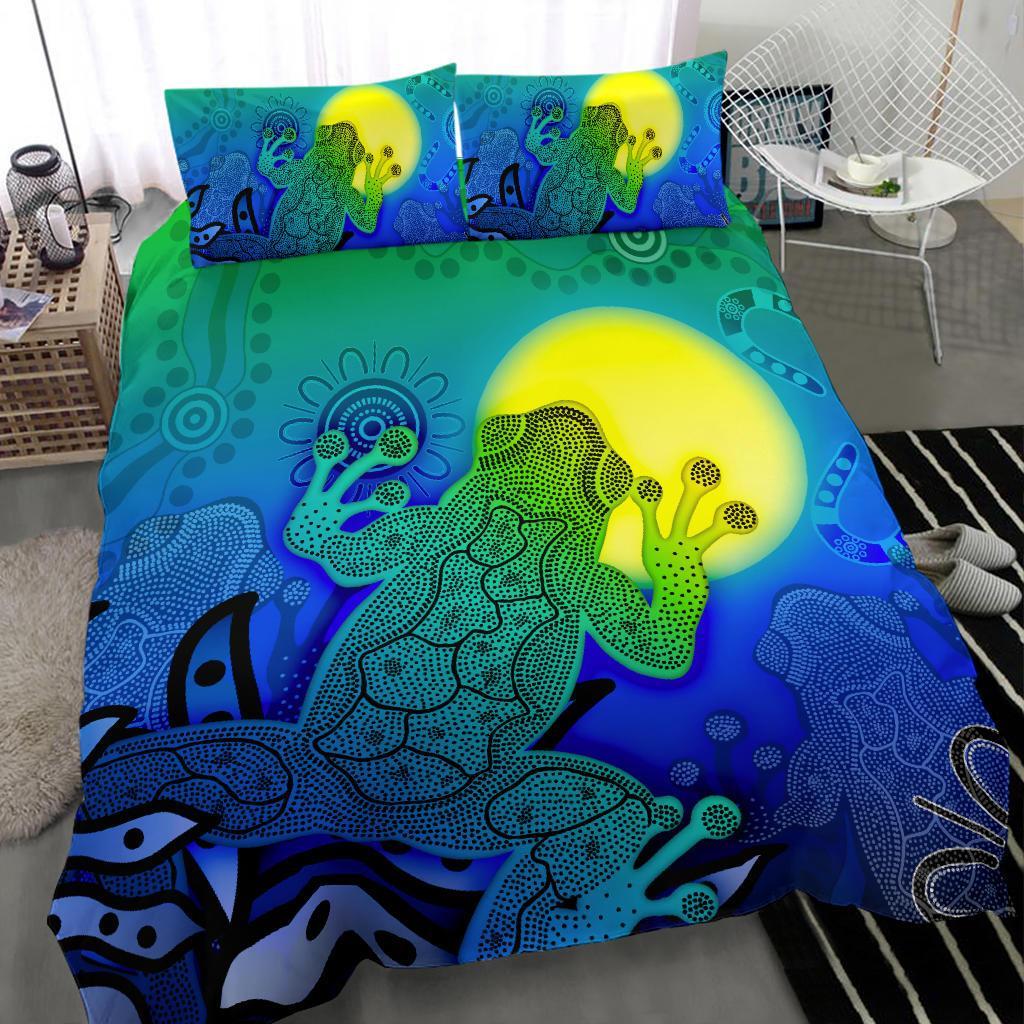 Aboriginal Bedding Set - Indigenous Frog (Blue) - Vibe Hoodie Shop