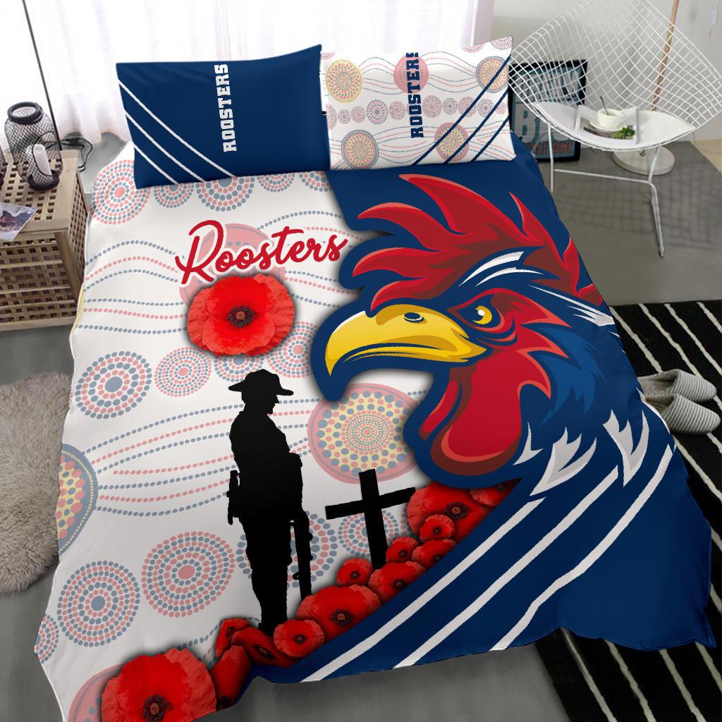 Australia Roosters Bedding Set ANZAC Day - Three Tiles Style - Vibe Hoodie Shop