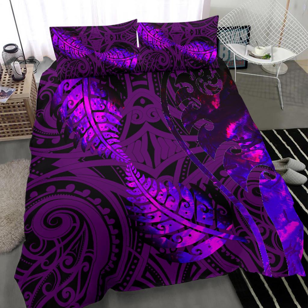 Aotearoa Maori Bedding Set Silver Fern Koru Vibes Purple - Vibe Hoodie Shop