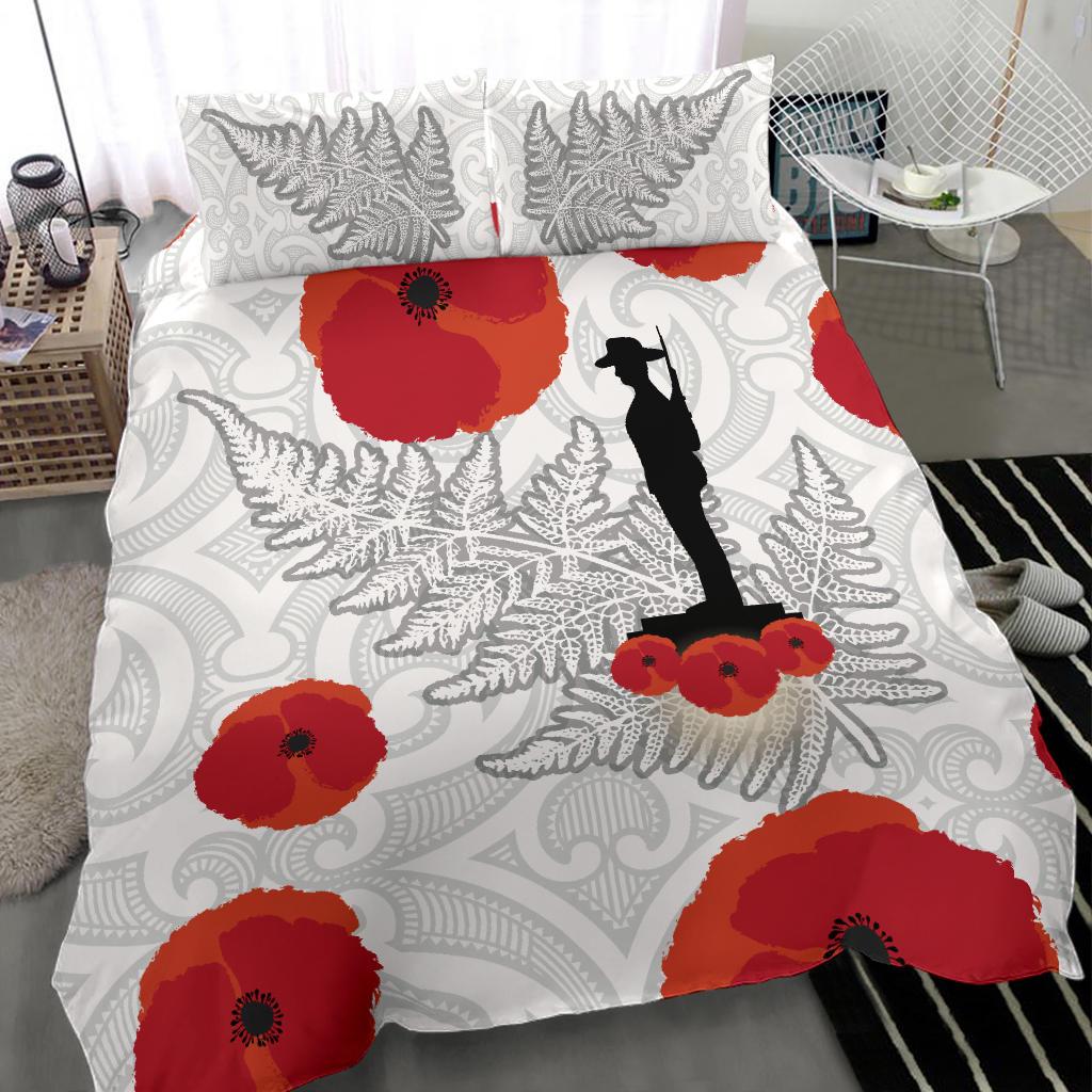 ANZAC Maori Bedding Set Silver Fern Lest For Get - Vibe Hoodie Shop