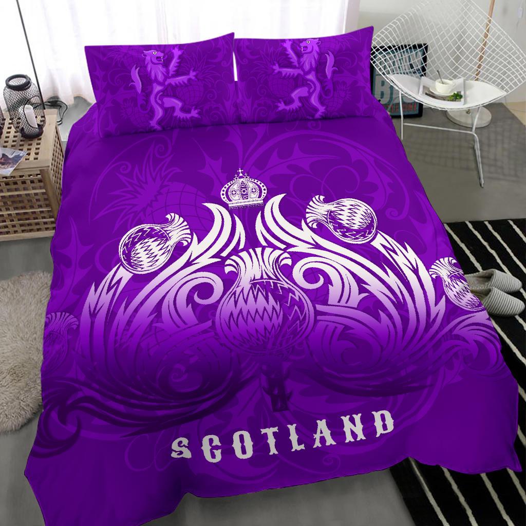 Scotland Rugby Bedding Set Lion Thistle Simple Version Purple - Vibe Hoodie Shop