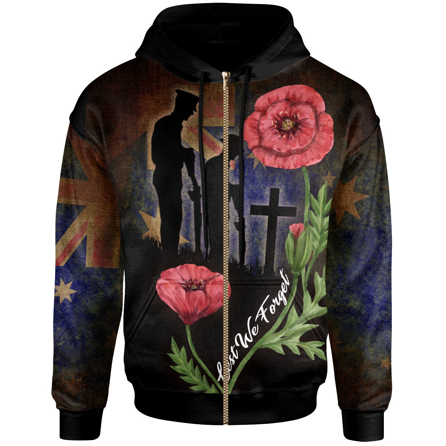 Australia Anzac Day Hoodie - Custom Lest We Forget With Poppies Flowers Watercolor Style Hoodie - Vibe Hoodie Shop
