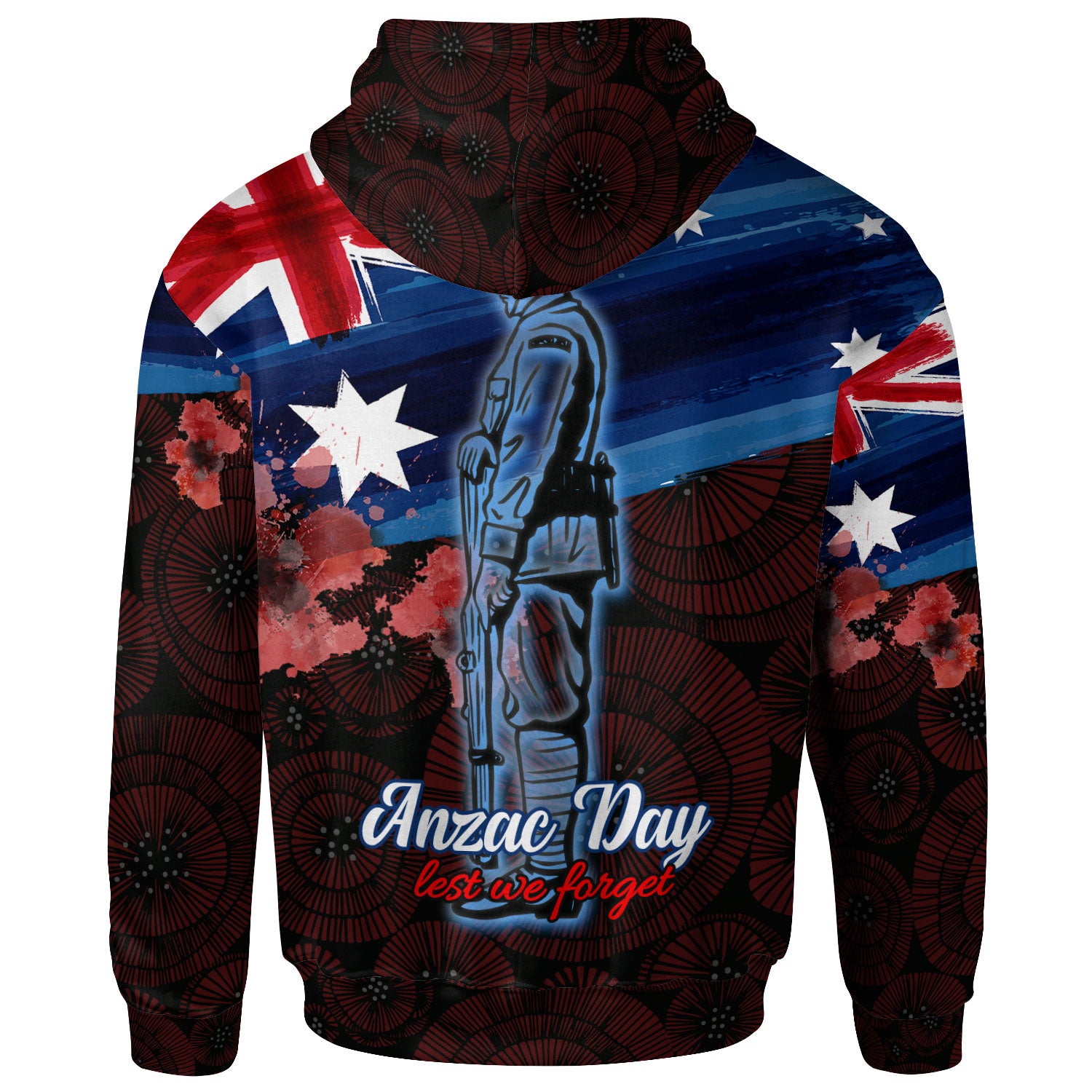 Australia Anzac Day Hoodie - Poppy Flowers With Australia Flag - Vibe Hoodie Shop