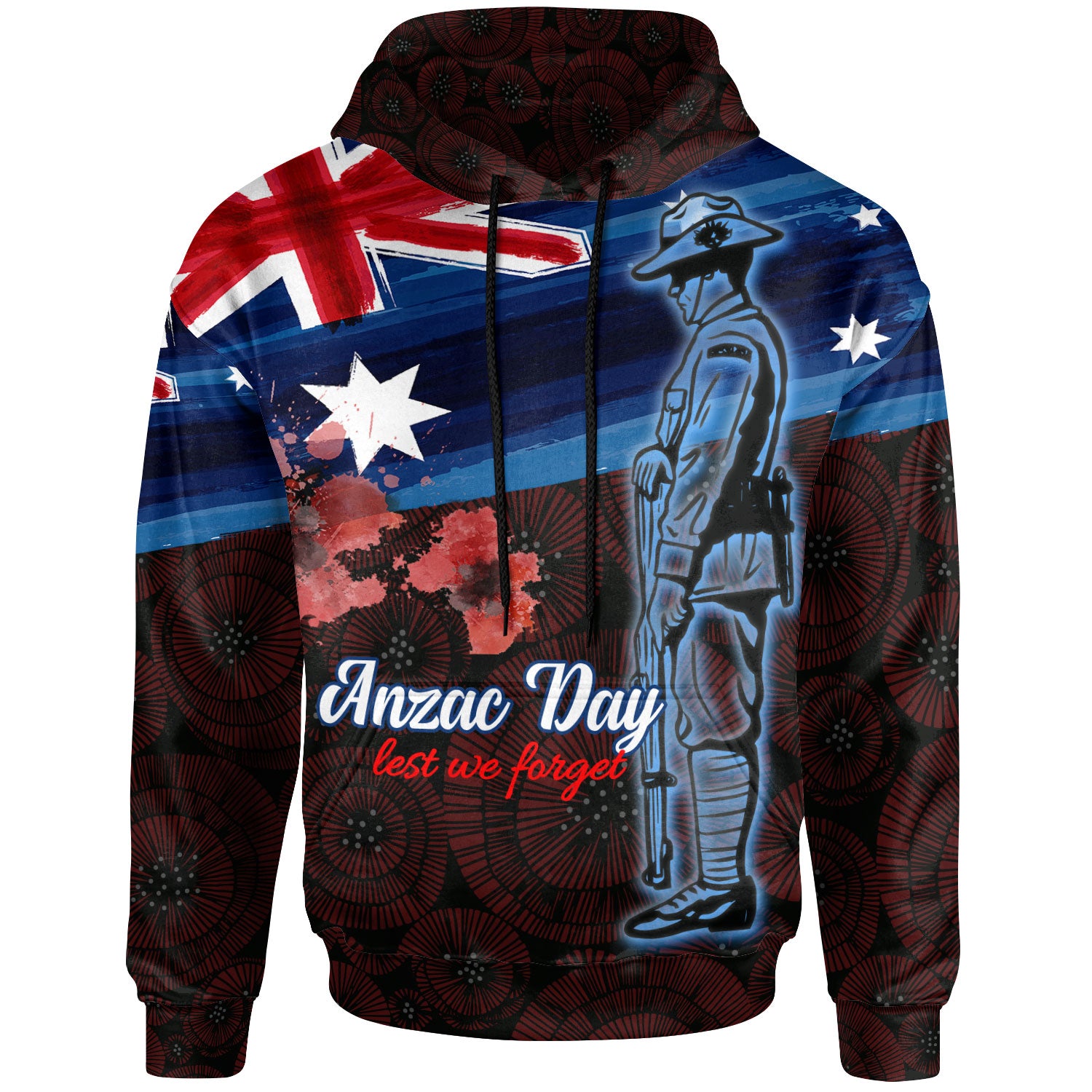 Australia Anzac Day Hoodie - Poppy Flowers With Australia Flag - Vibe Hoodie Shop