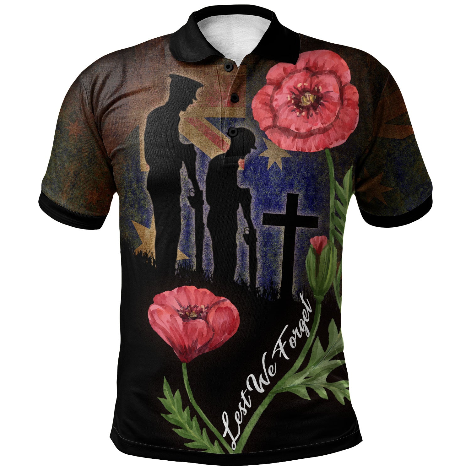 Australia Anzac Day Polo Shirt - Custom Lest We Forget With Poppies Flowers Watercolor Style Polo Shirt - Vibe Hoodie Shop