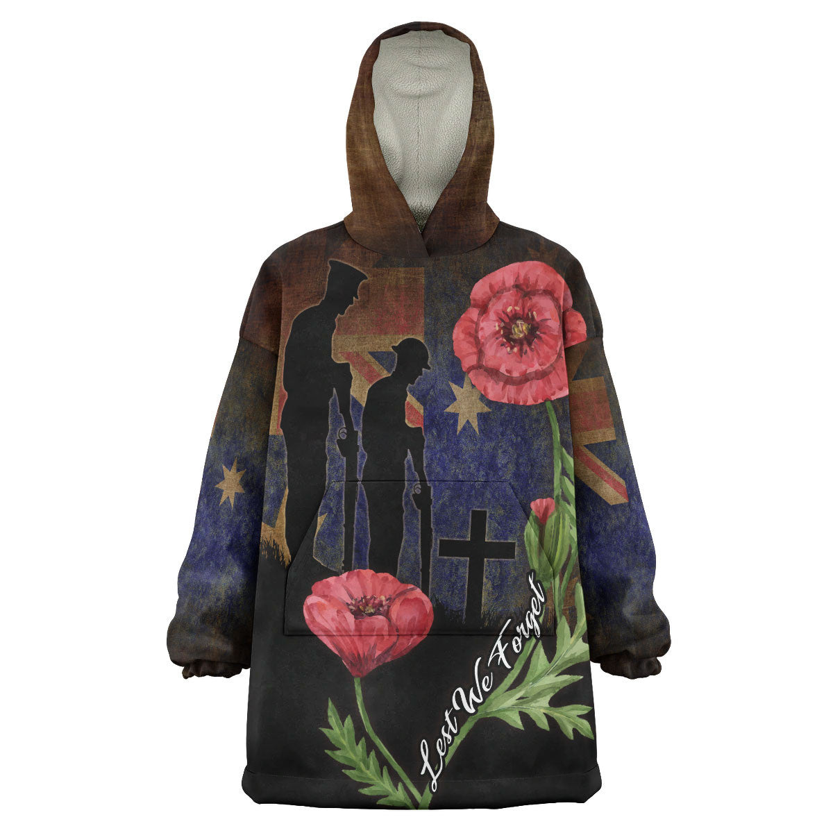 Australia Anzac Day Wearable Blanket Hoodie - Lest We Forget With Poppies Flowers Watercolor Style Wearable Blanket Hoodie - Vibe Hoodie Shop