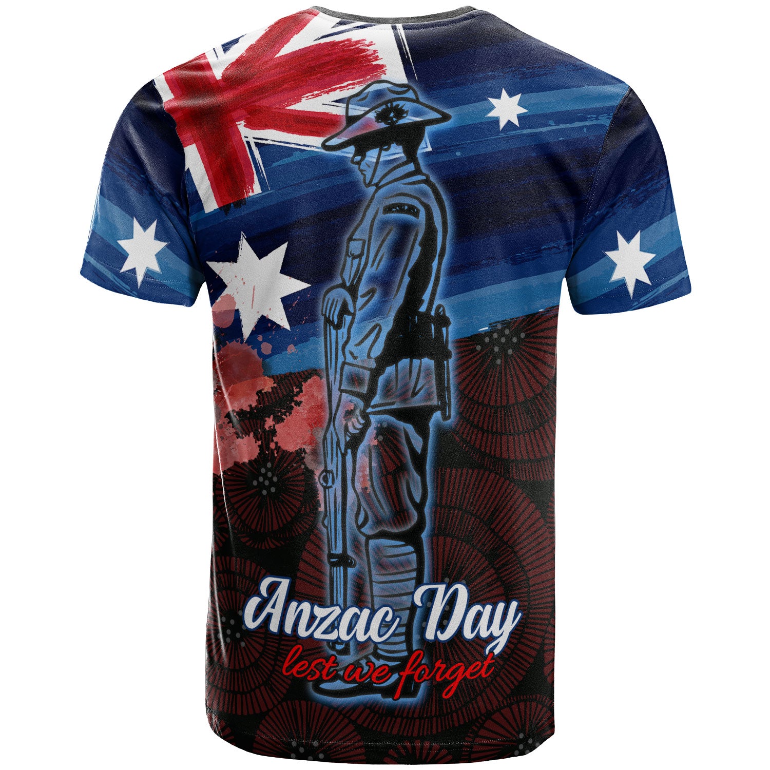 Australia Anzac Day T-Shirt - Poppy Flowers With Australia Flag - Vibe Hoodie Shop