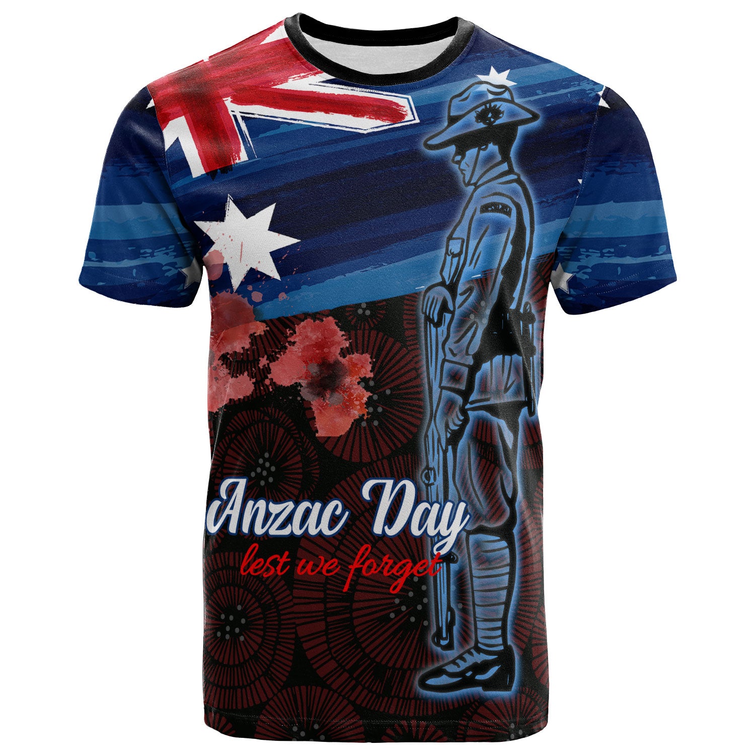 Australia Anzac Day T-Shirt - Poppy Flowers With Australia Flag - Vibe Hoodie Shop