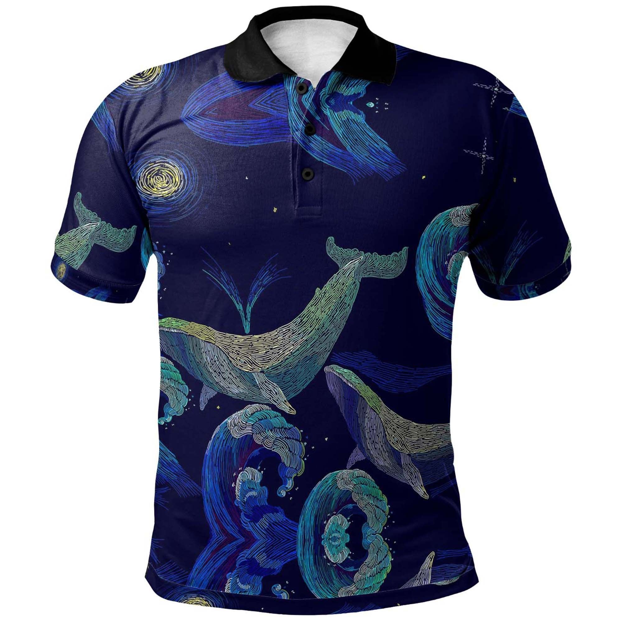 Aboriginal Polo Shirt - Australia Deep Sea Blue Whale - RLT20 - Vibe Hoodie Shop