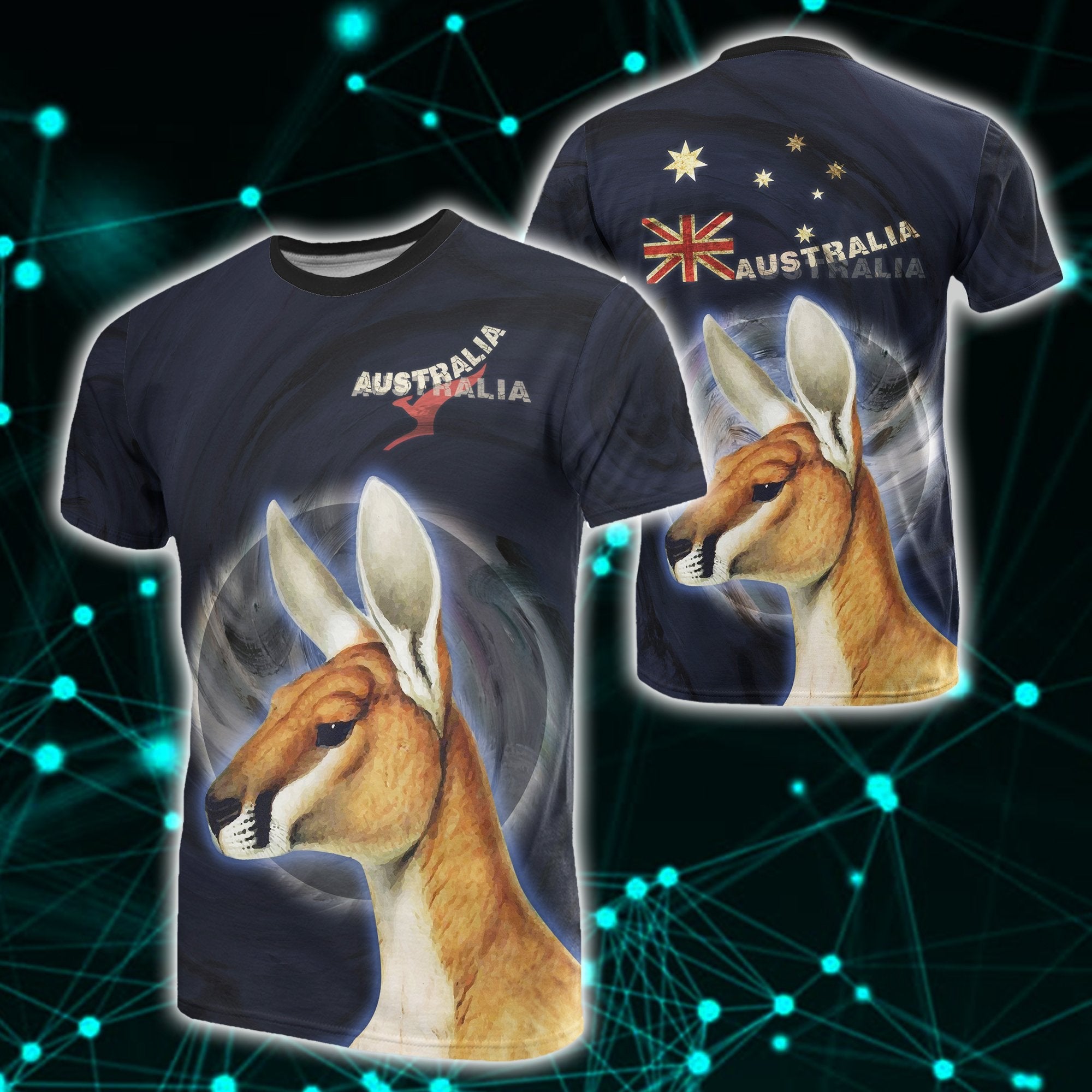 T shirt - Kangaroo T shirt Aus Flag Moon - Unisex - Vibe Hoodie Shop