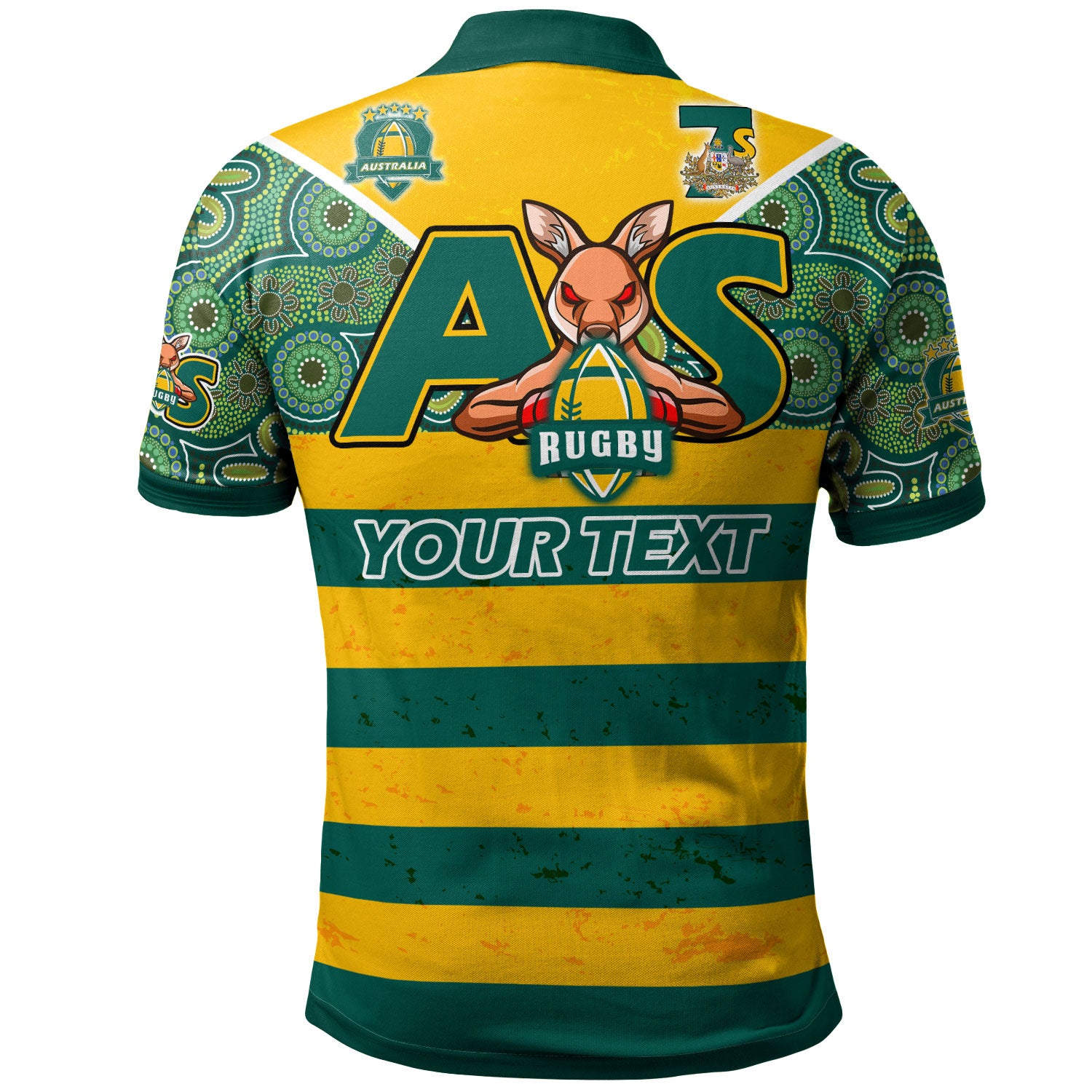 Australian Rugby Sevens Men's Squad Polo Shirt - Custom Kangaroo Mascot Rugby Aboriginal Lines Style Polo Shirt - Vibe Hoodie Shop