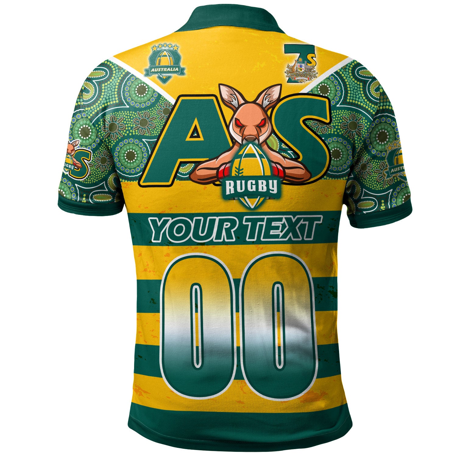 Australian Rugby Sevens Men's Squad Polo Shirt - Custom Kangaroo Mascot Rugby Aboriginal Lines Style Polo Shirt - Vibe Hoodie Shop