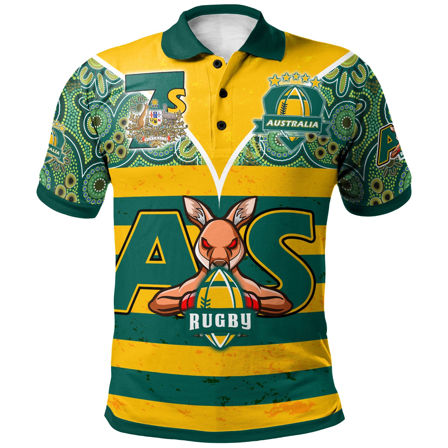 Australian Rugby Sevens Men's Squad Polo Shirt - Custom Kangaroo Mascot Rugby Aboriginal Lines Style Polo Shirt - Vibe Hoodie Shop