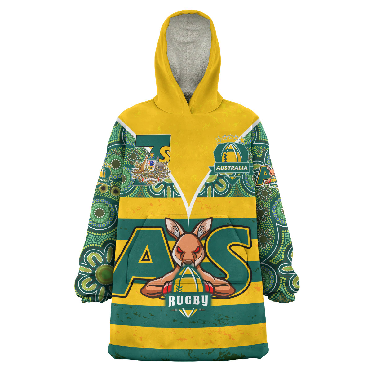Australian Rugby Sevens Men's Squad Snug Hoodie - Custom Kangaroo Mascot Rugby Aboriginal Lines Style Wearable Blanket Hoodie - Vibe Hoodie Shop