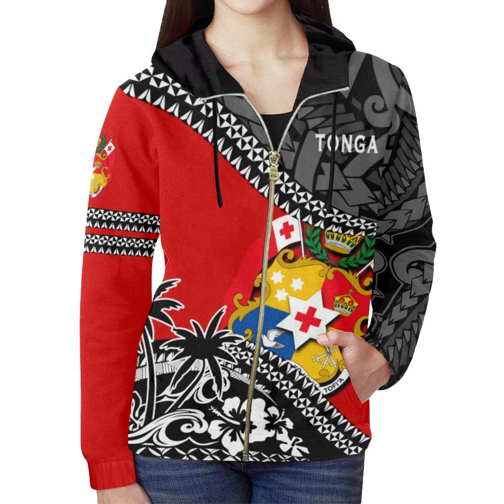 Zip Up Hoodie Tonga Polynesian Style Fall In The Wave - Vibe Hoodie Shop