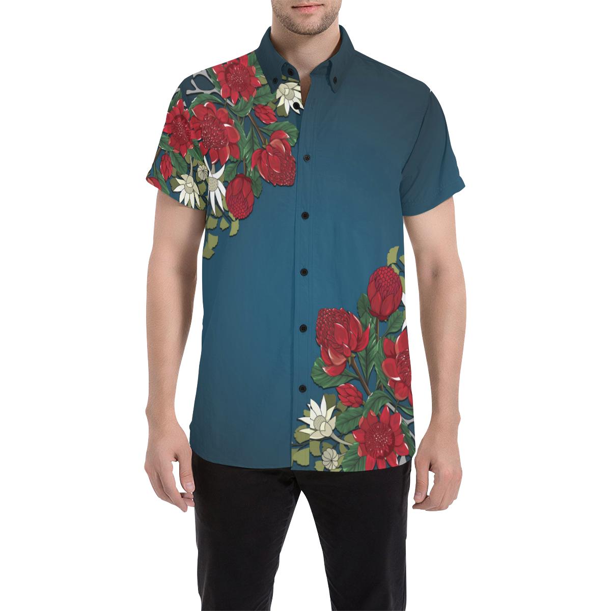 Short Sleeve Shirt - Waratah Flowers - Vibe Hoodie Shop