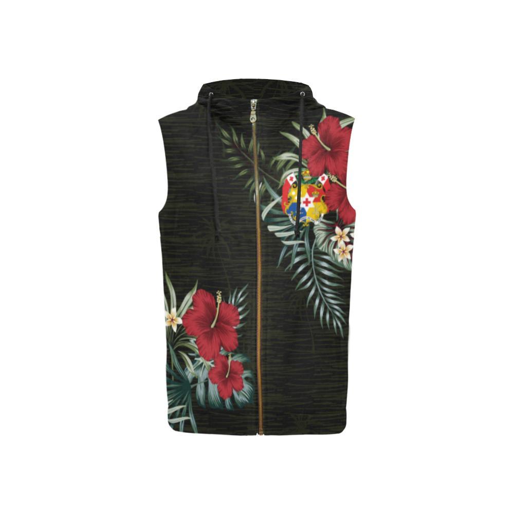 Tonga Hibiscus Zipper Sleeveless Hoodie - Vibe Hoodie Shop