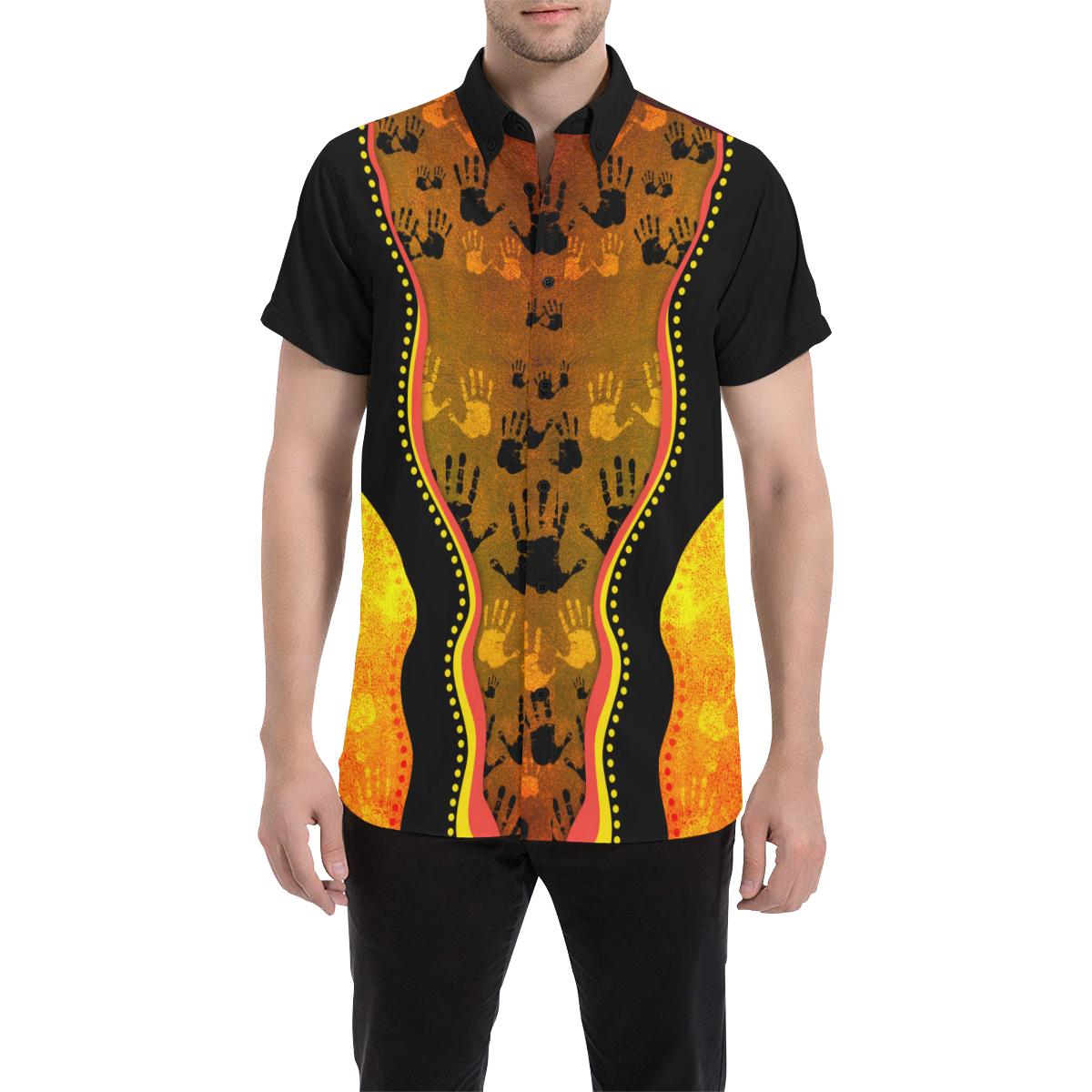 Aboriginal Short Sleeve Shirt - Aussie Aboriginal Art Golden Style - Vibe Hoodie Shop