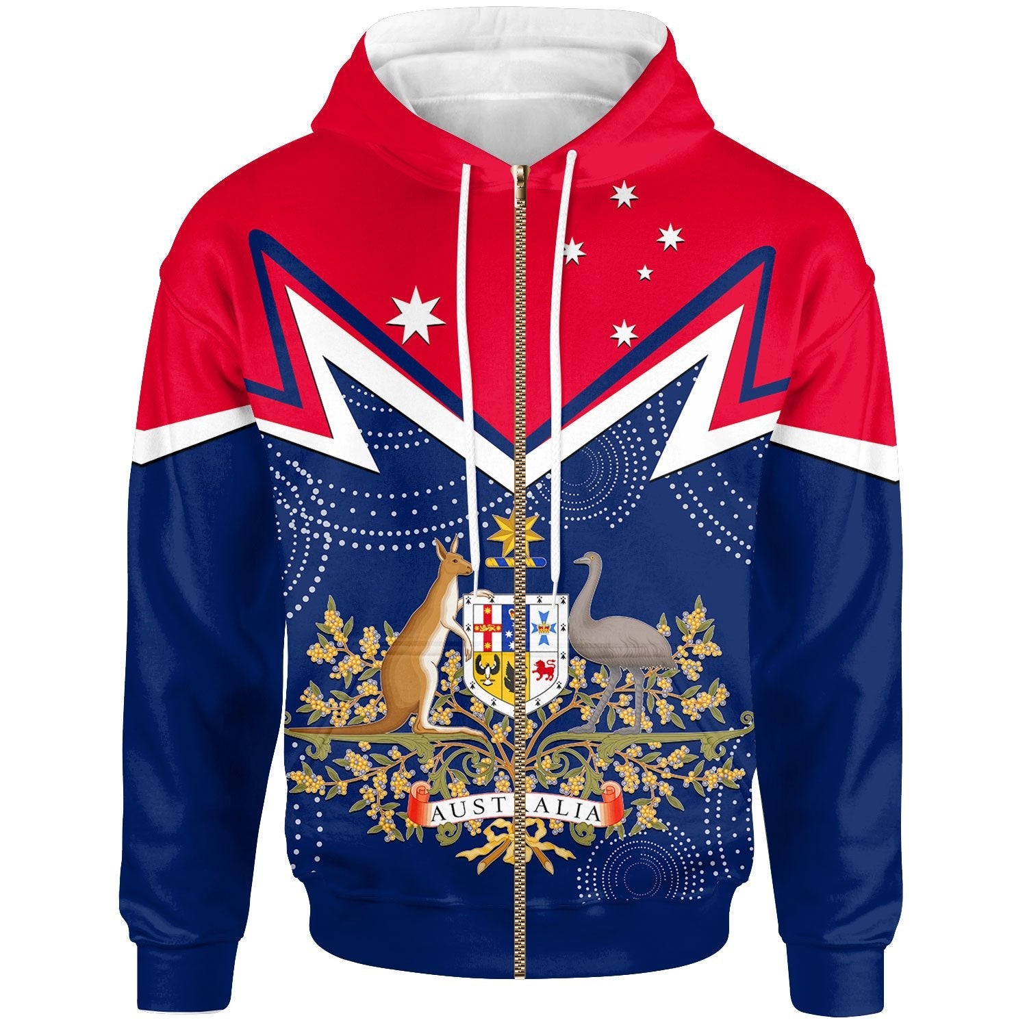 Zip - Up Hoodie - Australian Coat Of Arms Flag Color - Vibe Hoodie Shop