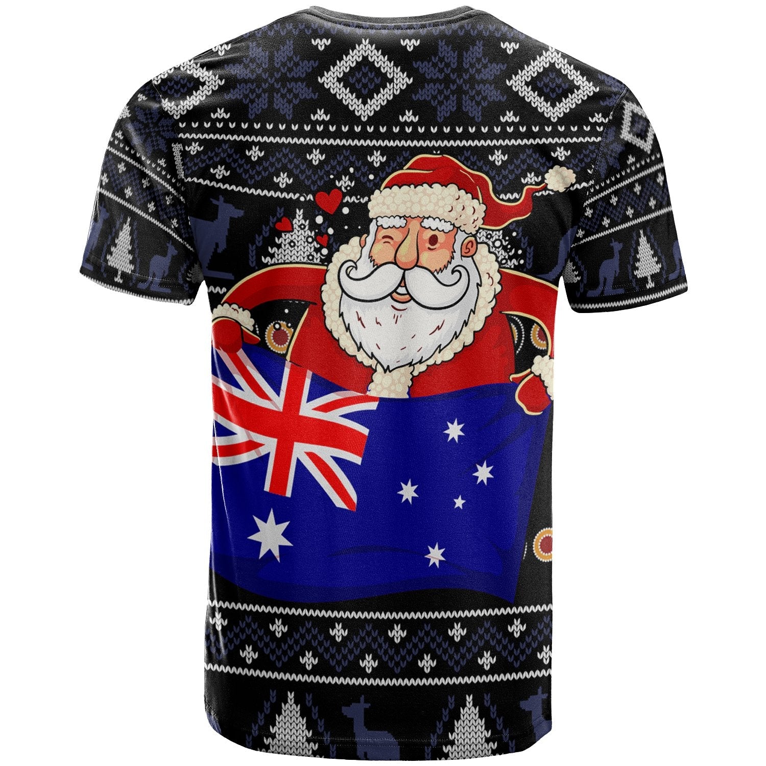 Christmas Personalised T shirt - Australia Santa Claus Hold The Flag (Black) - Vibe Hoodie Shop