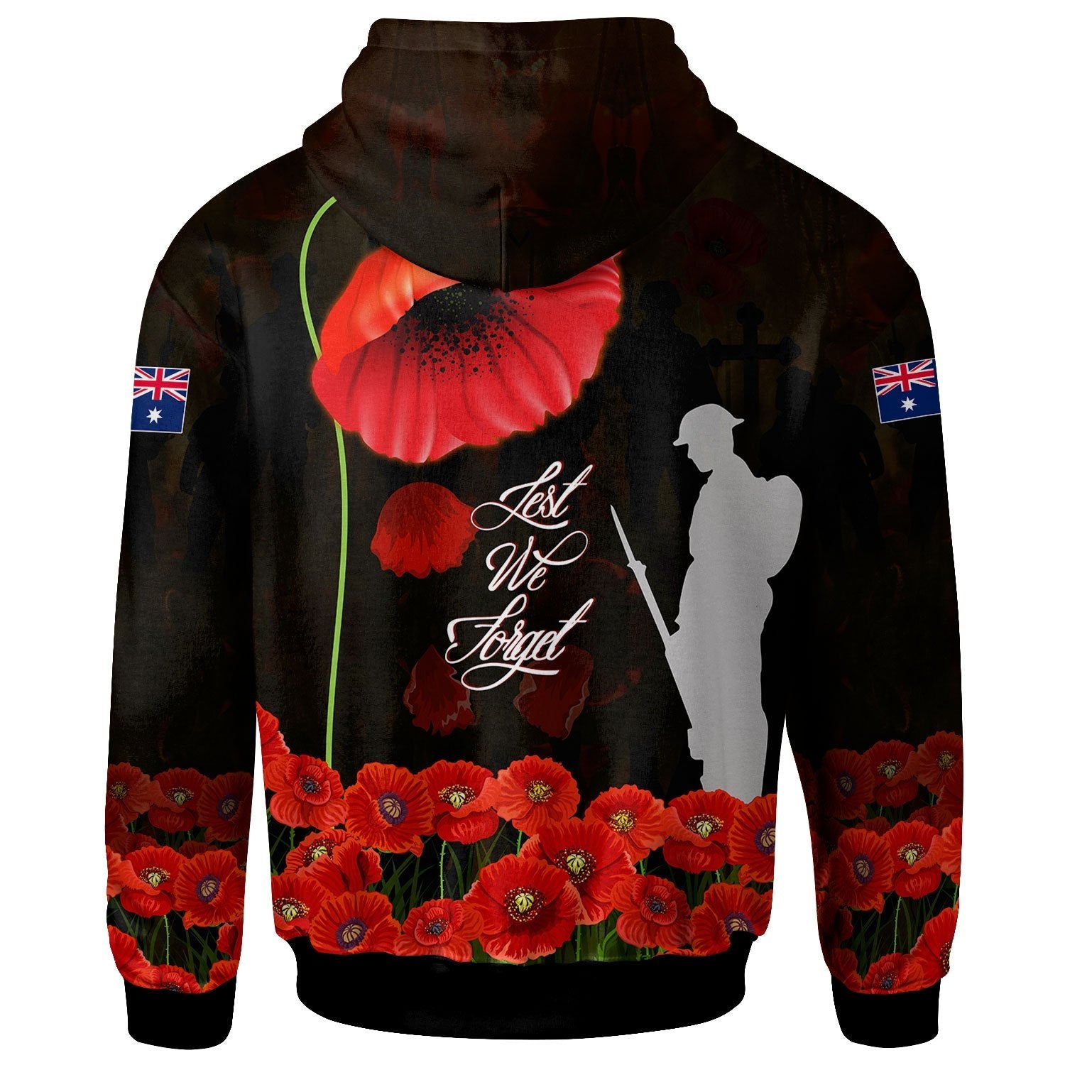 ANZAC Zip - Up Hoodie - Remembrance Poppy Flowers - Vibe Hoodie Shop