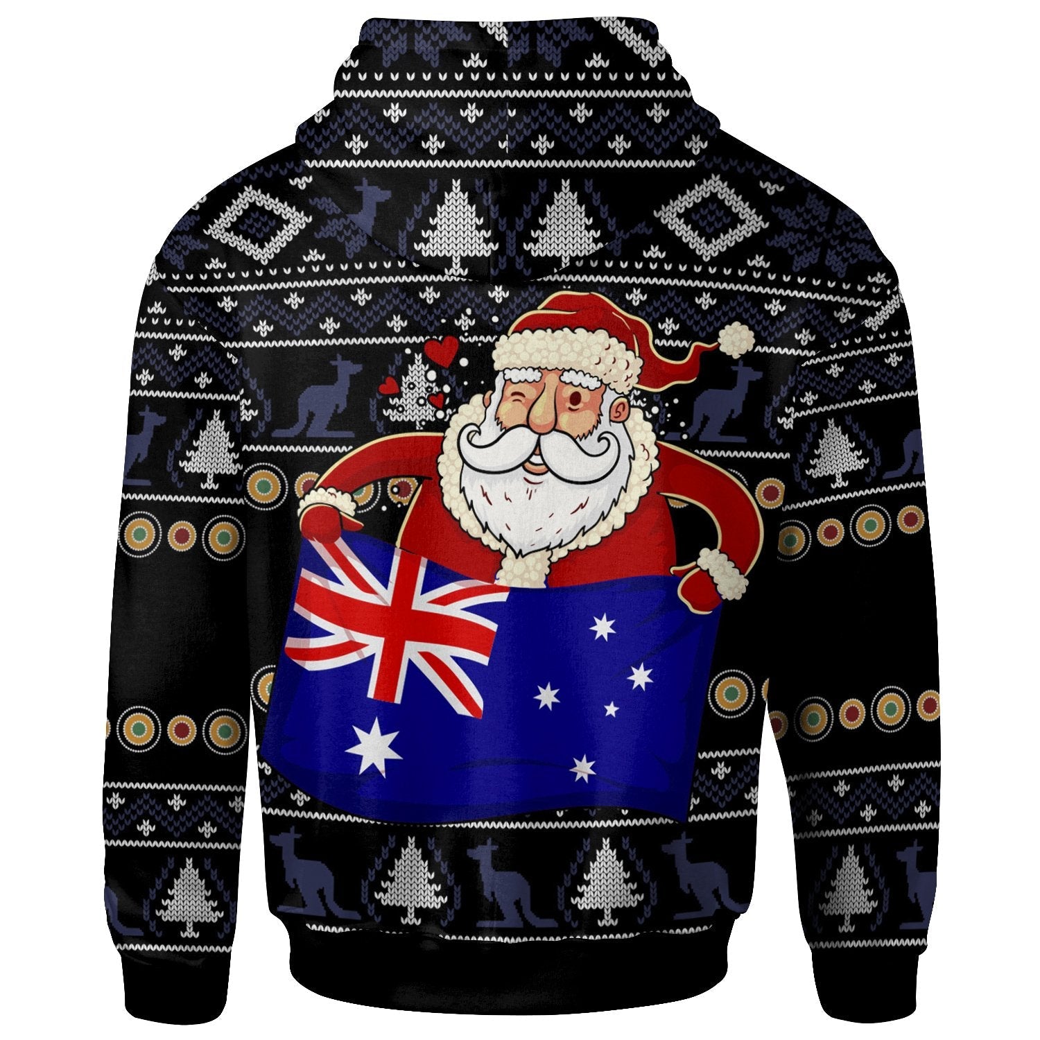 Christmas Hoodie - Australia Santa Claus Hold The Flag (Black) - Vibe Hoodie Shop