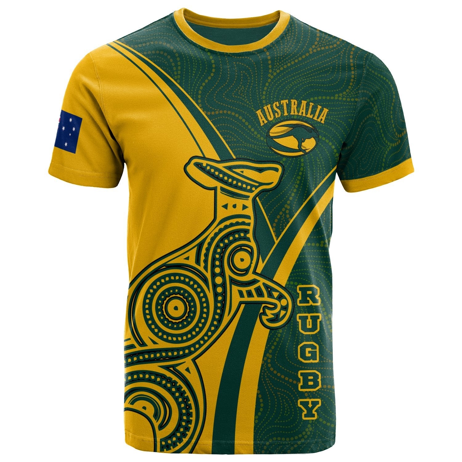 Rugby T shirt - Australian Rugby Kangaroo and Aboriginal Patterns - Vibe Hoodie Shop