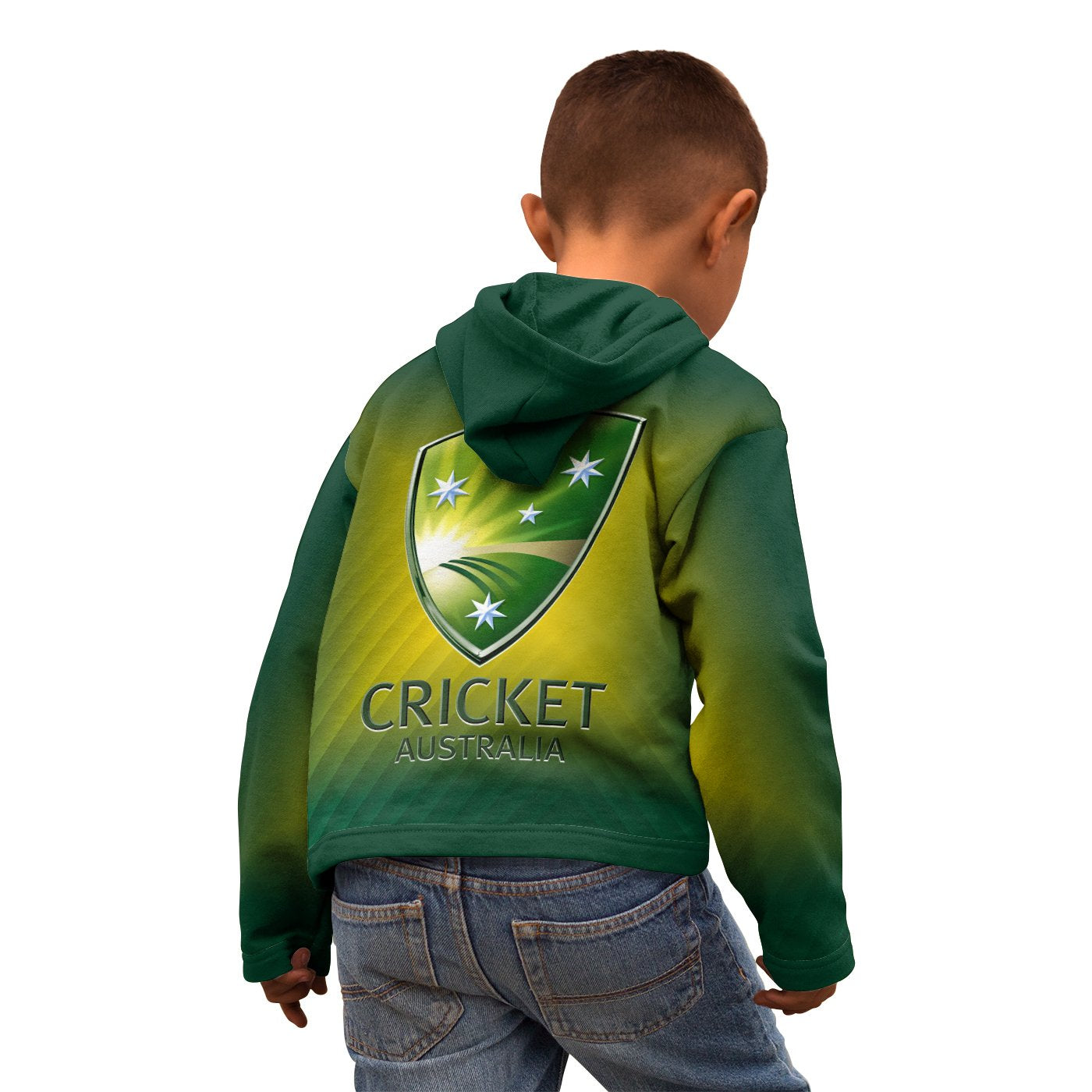 Cricket Kid Zip - Up Hoodie - Australian Cricket National Color - Vibe Hoodie Shop