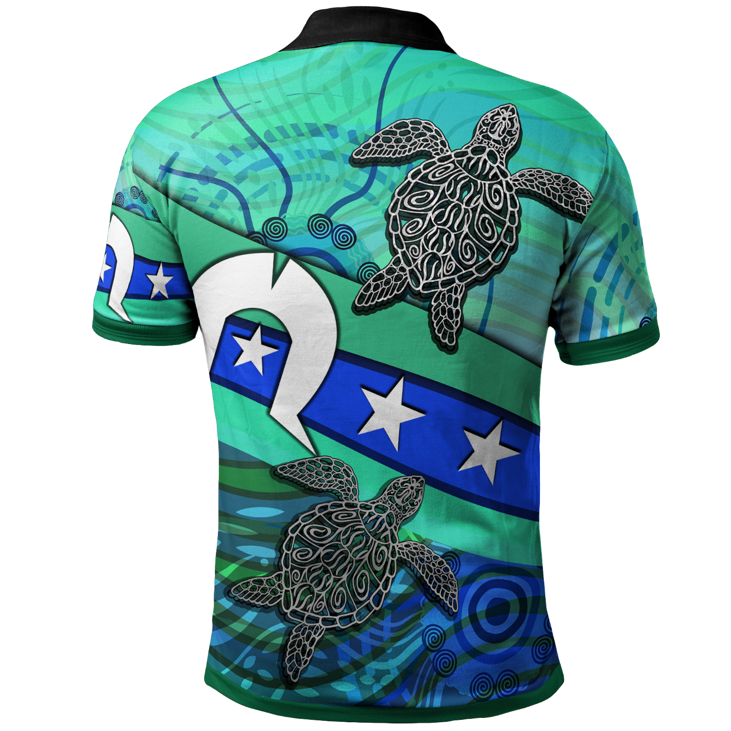 Polo Shirt - Torres Strait Flag And Turtle - Vibe Hoodie Shop