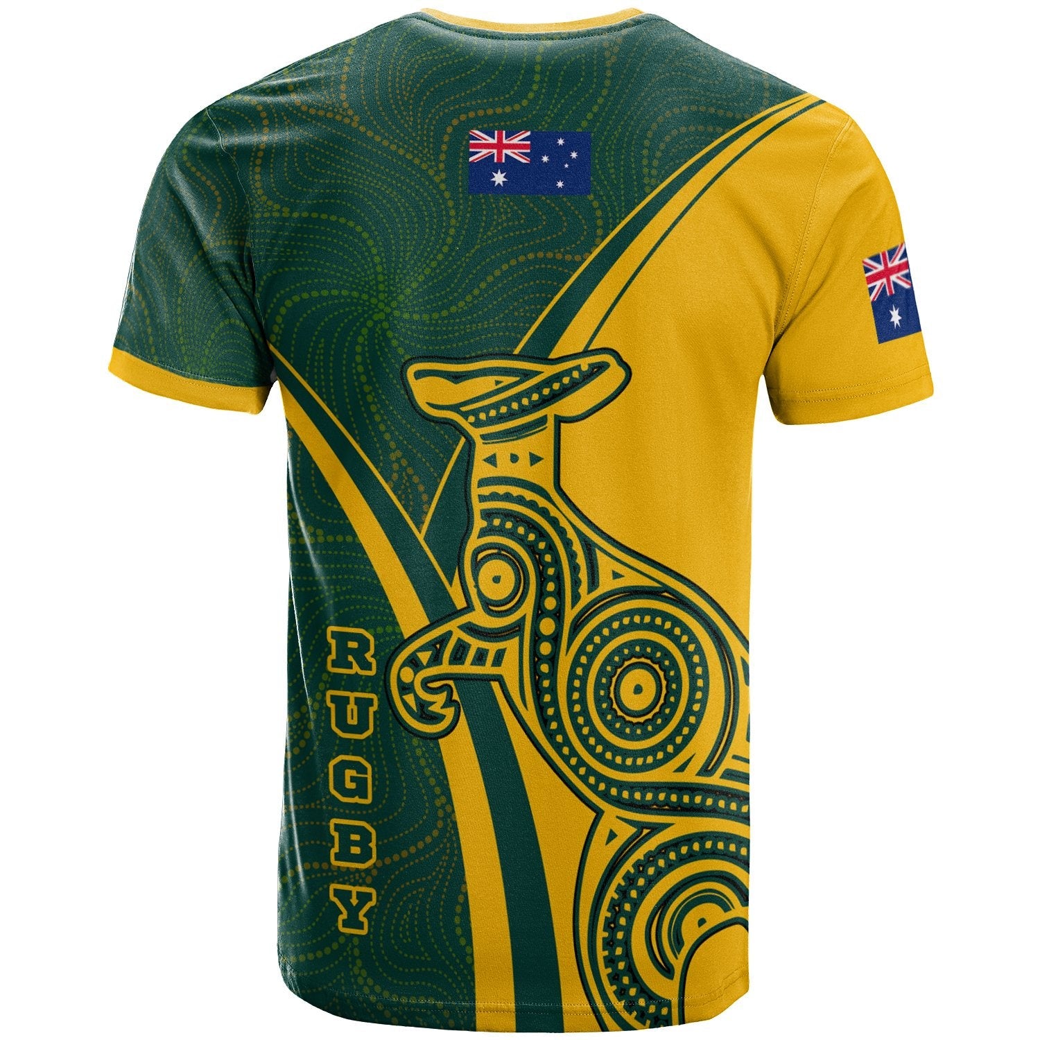 Rugby T shirt - Australian Rugby Kangaroo and Aboriginal Patterns - Vibe Hoodie Shop