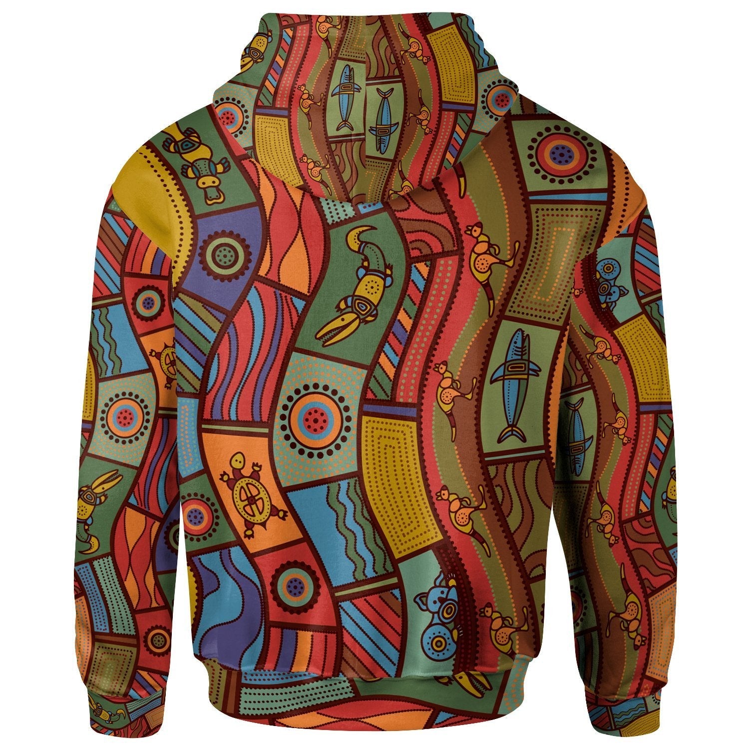 Hoodie - Aboriginal Art With Animals - Vibe Hoodie Shop