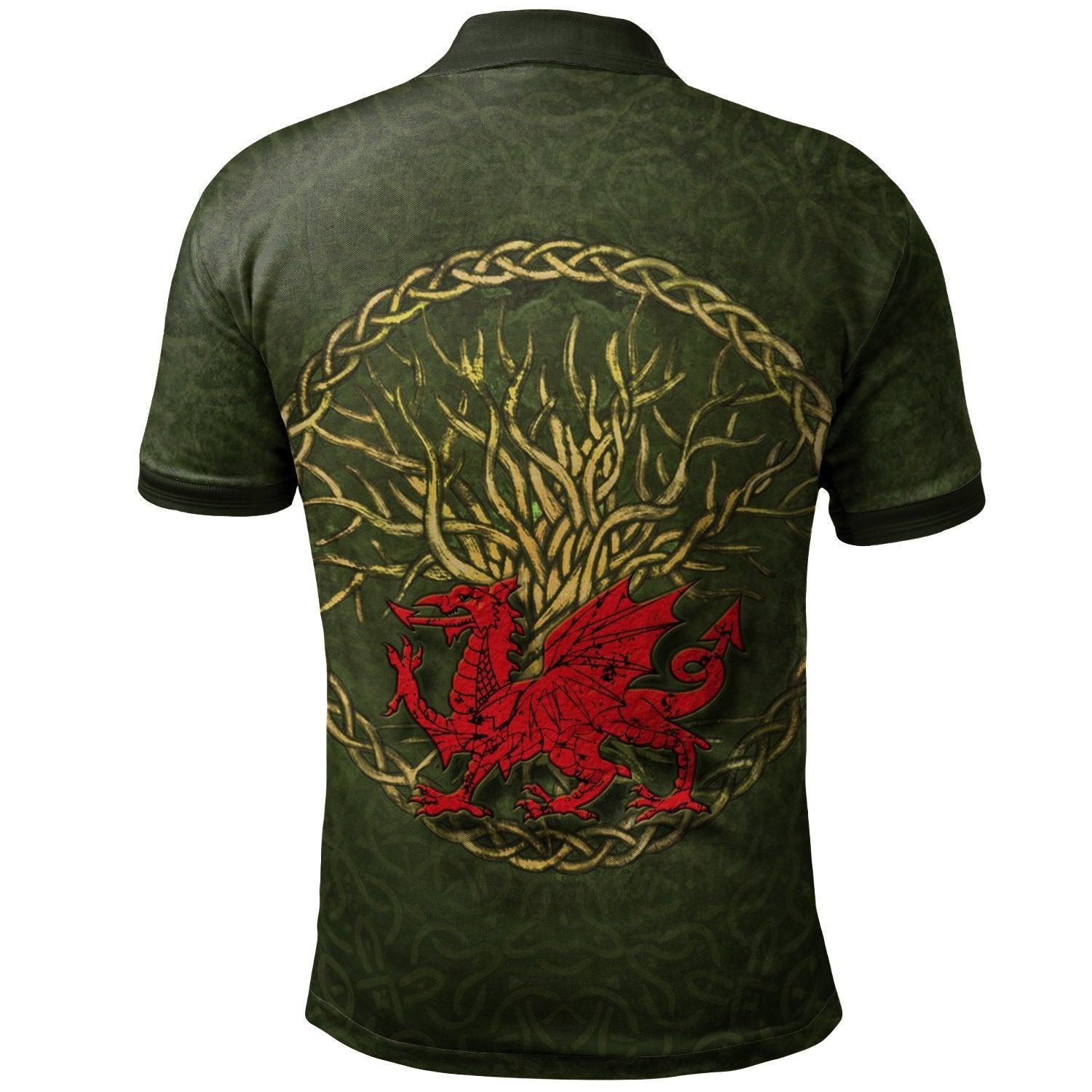 Wales Celtic Polo Shirts - Welsh Dragon With Celtic Tree - Vibe Hoodie Shop